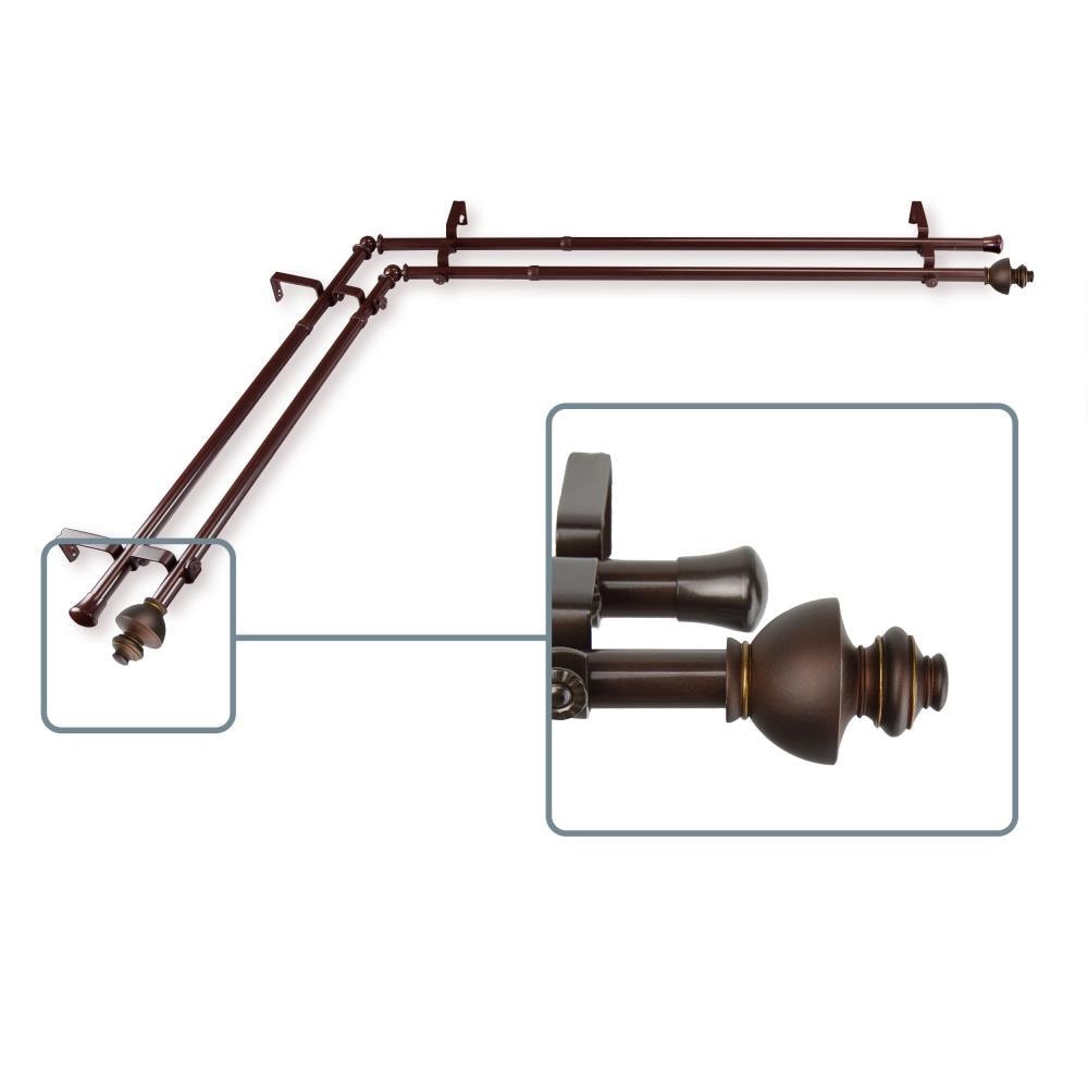 Hart & Harlow L4704-287CR Ornate 13/16-in double 28-in to 48-in Cocoa Steel Corner curtain rod with Finials