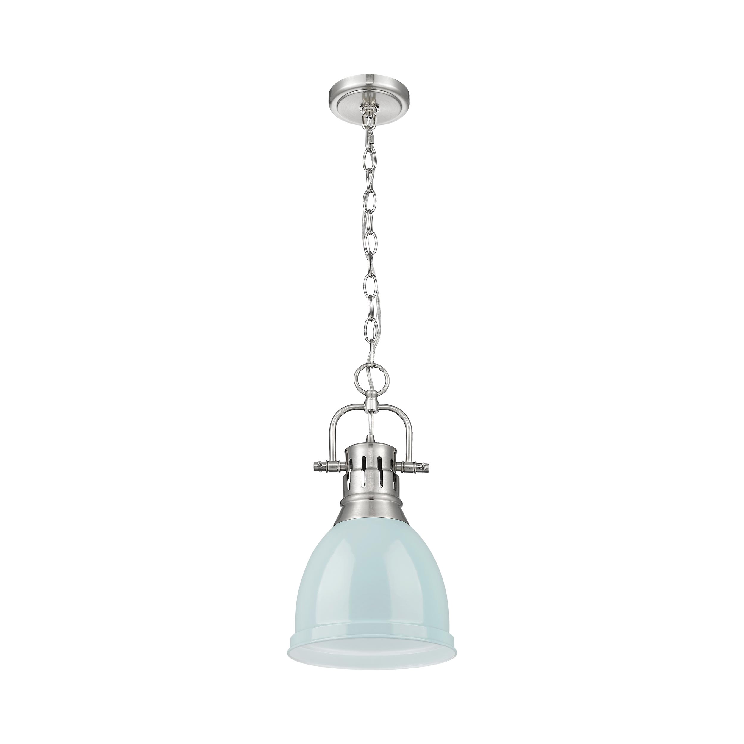 Transitional Mini Pewter Pendant with Seafoam Shade - 8.88" Indoor/Outdoor