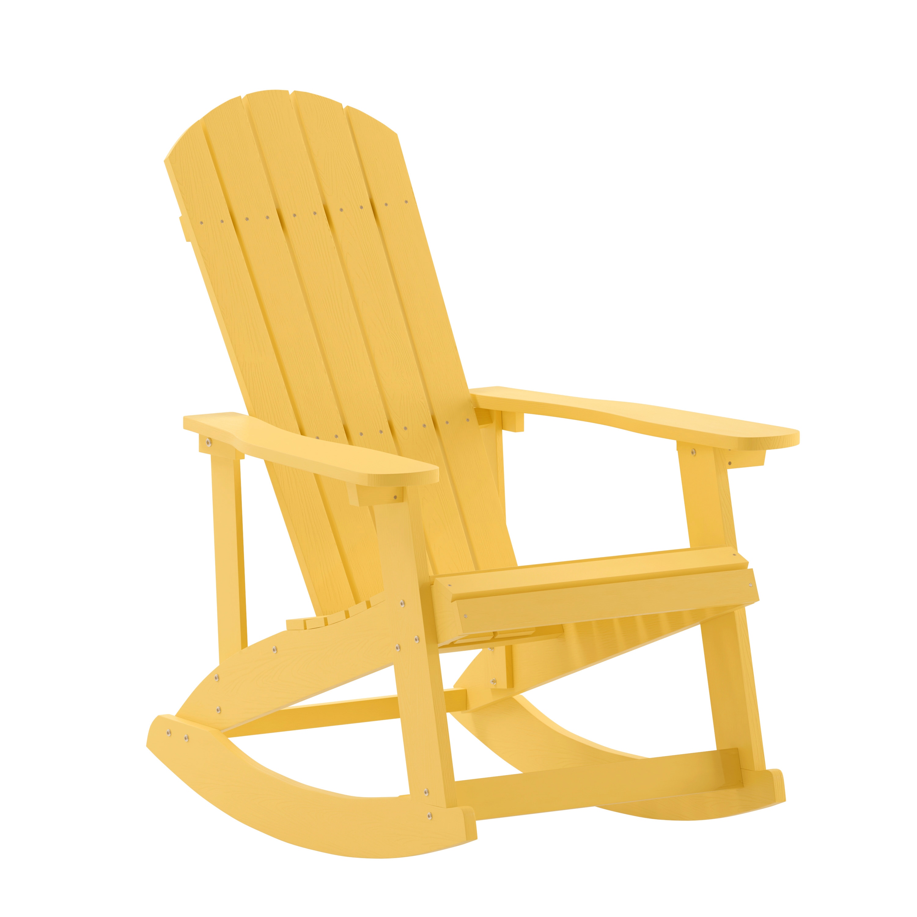 Flash Furniture 196861105821 Savannah Poly Resin Wood Adirondack Rocking Chair - All Weather Yellow Polystyrene - Stainless Steel Hardware