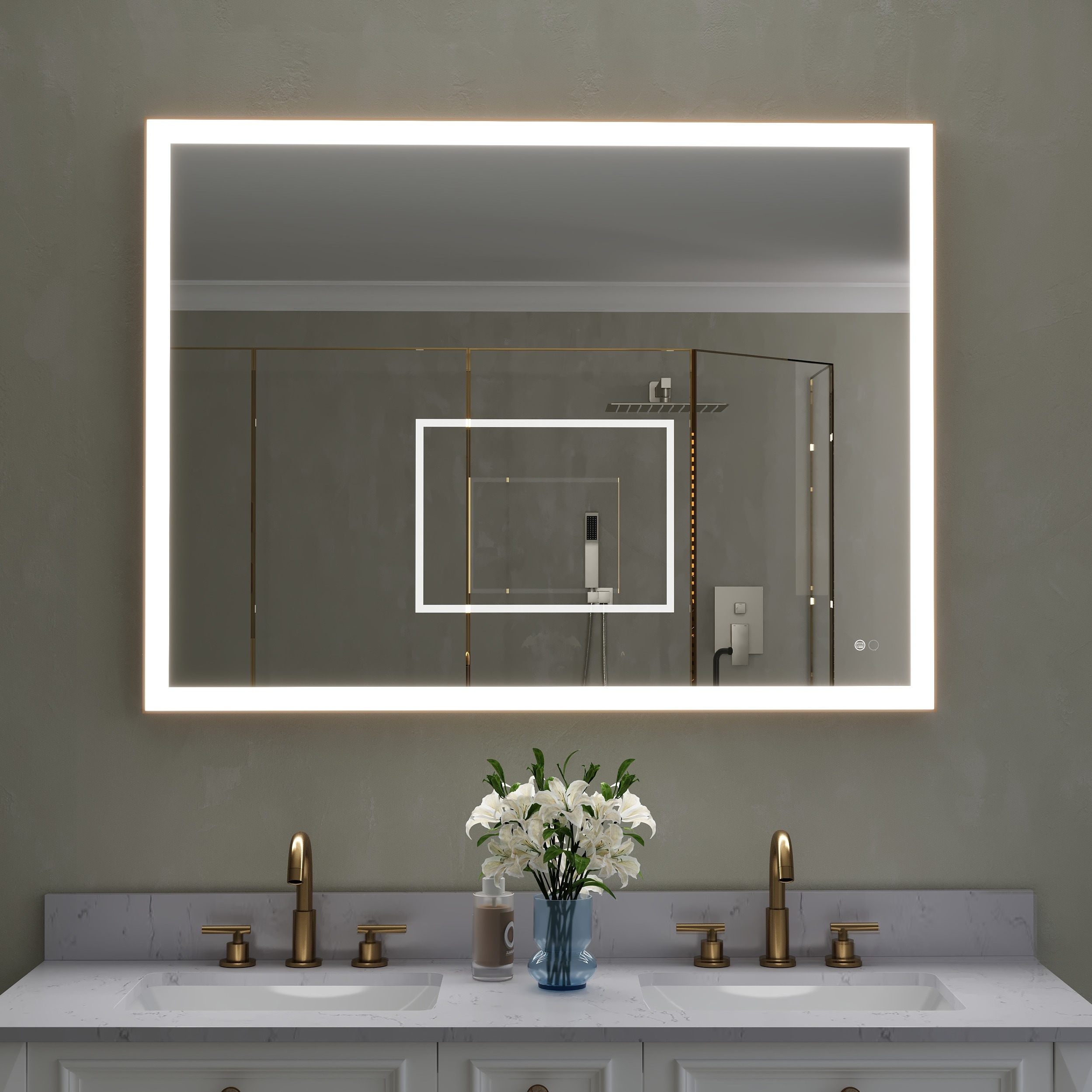Gtnali - 48-in W x 36-in H Gold Rectangular Anodized Aluminum Frame LED Bathroom Mirror  Vertical...