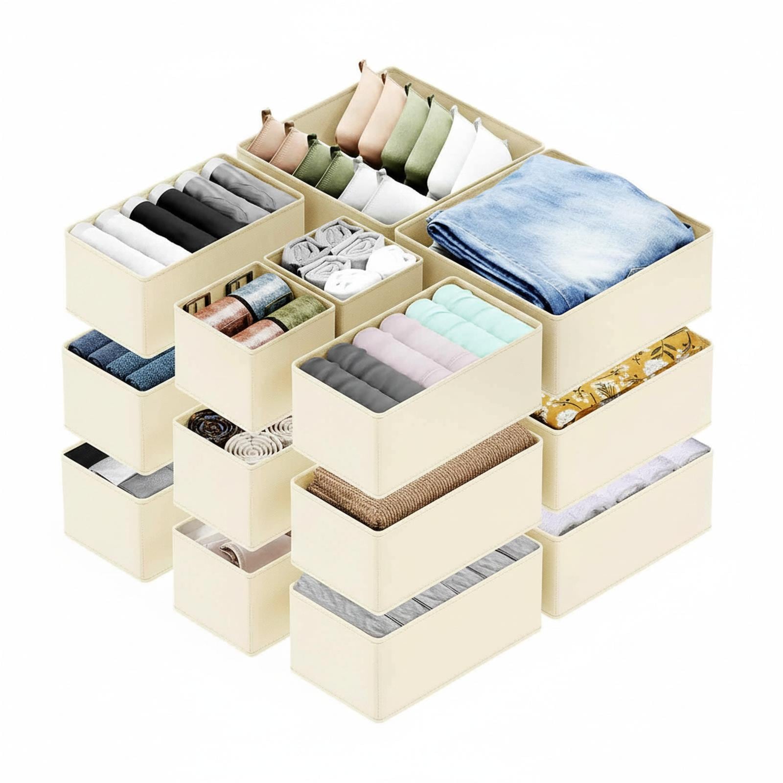 Baginizer 18 Pack Drawer Organizers Closet Storage Bins for Clothes Socks Bra Scarves 3 Sizes Foldable Fabric Organizers #BAGINIZER001156