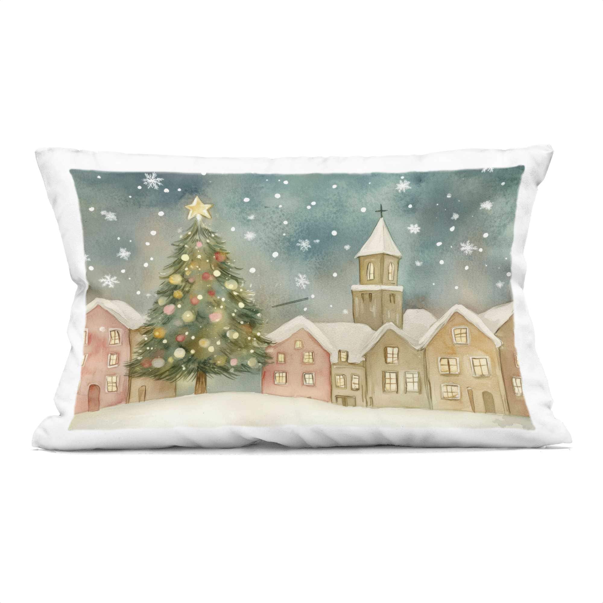 Stupell Industries PLP-992-RCW-14X20 Christmas Village Snowfall Decorative Printed Throw Pillow design by LSR Design Studio 14 x 20