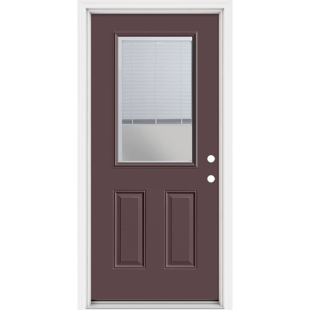 Masonite 321433 Steel Doors Series 36-in x 80-in x 4-9/16-in Steel Half lite Left-hand inswing Currant Painted Prehung Front Door with Brickmould Insulating core