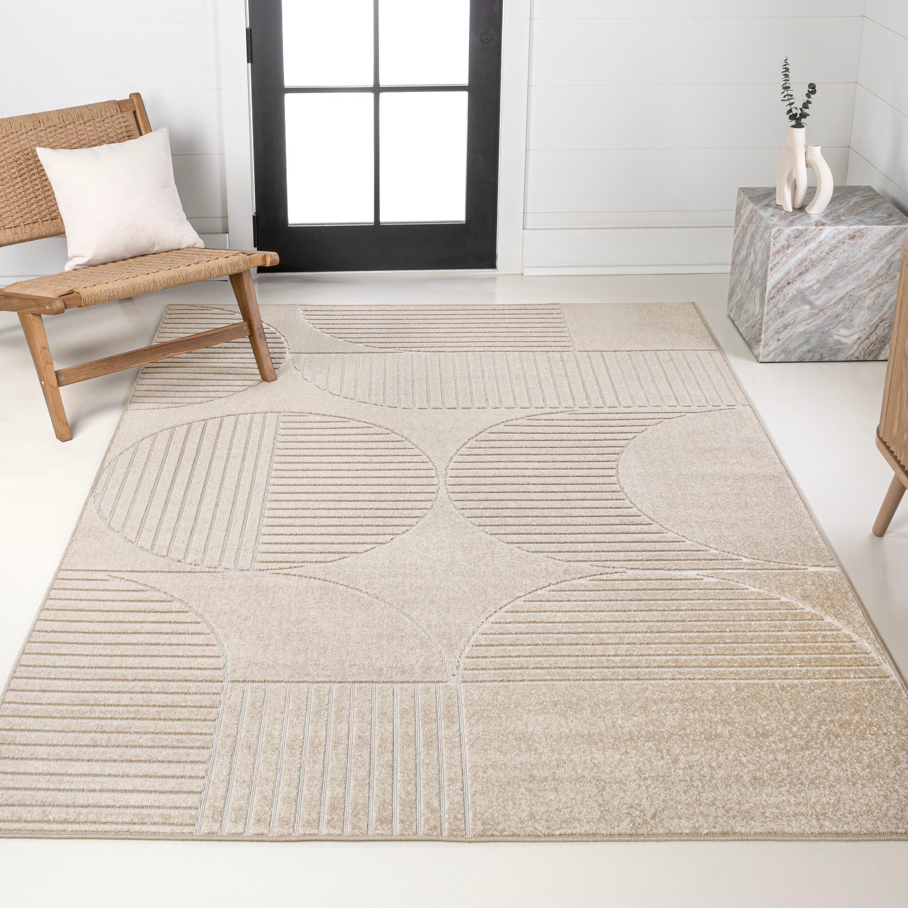 JONATHAN  Y SCN104E-3 SCANDINAVIAN Nordby High-Low Arch 3 x 5 (ft) Loomed Polypropylene Beige/Cream Rectangular Indoor/Outdoor Stripe Bohemian/Eclectic Area rug