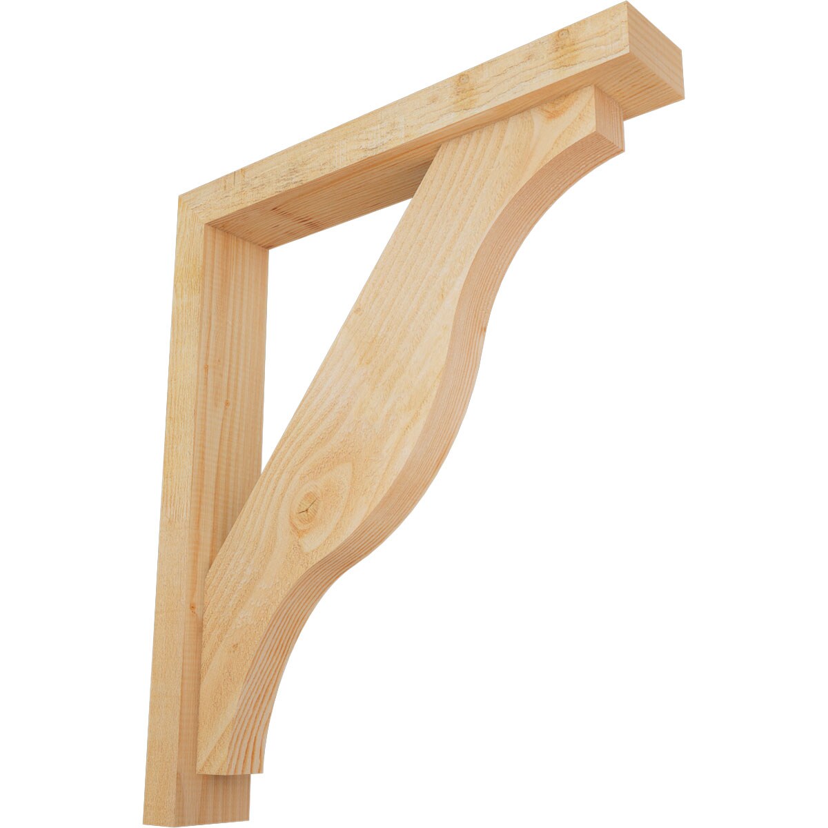 Ekena Millwork 1462424 Funston Block Rough Sawn Bracket with Offset Brace 4-in x 24-in x 28-in Douglas fir Brown Wood Standard bracket
