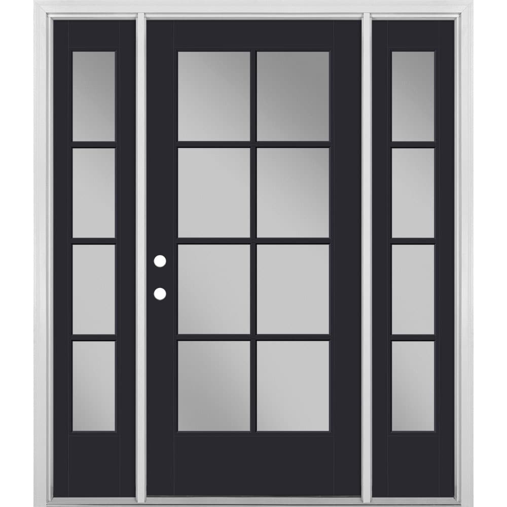 Masonite 1524448 64-in x 80-in x 4-9/16-in Fiberglass Full lite Left-hand inswing Peppercorn Painted Prehung Front Door with Sidelights with Brickmould Insulating core