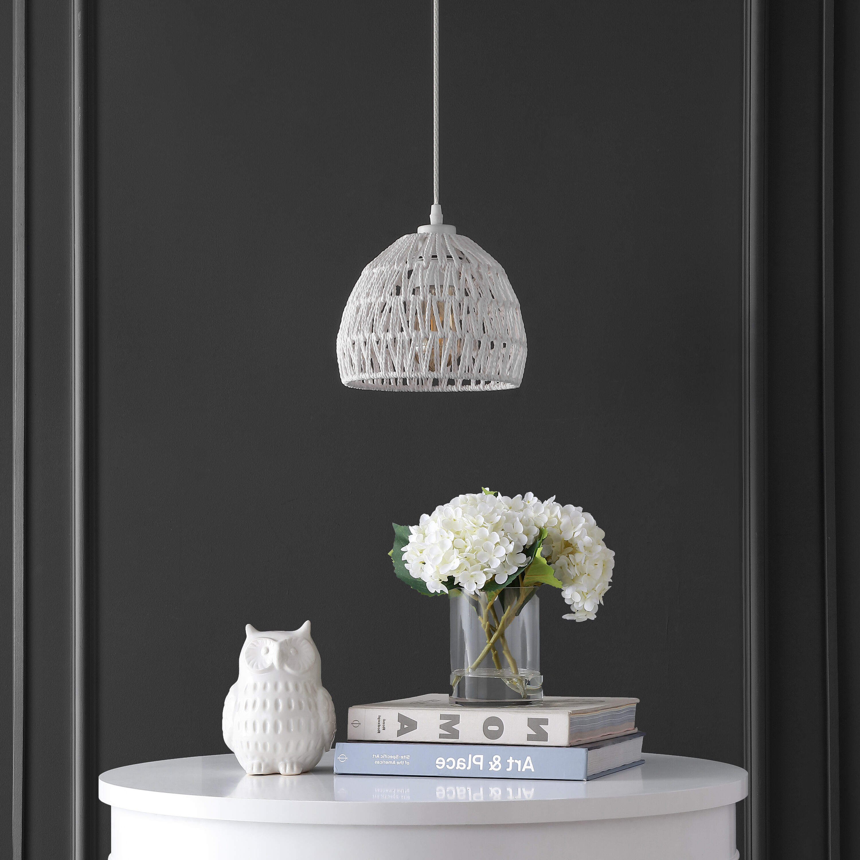 White Woven Rope and Iron LED Pendant Light