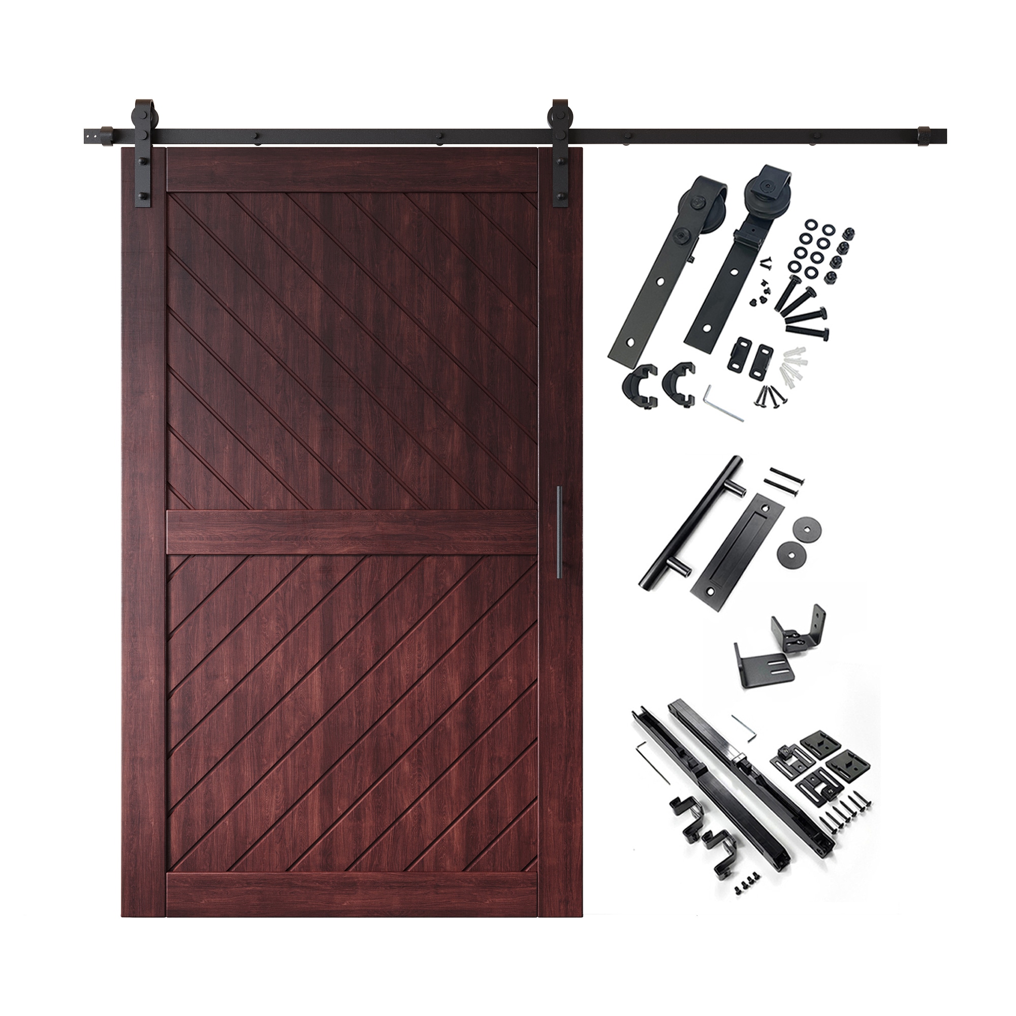HOMACER YT1H108C-XT4-5080-RD 50-in x 80-in Red Mahogany Prefinished Non-standard Pine Wood Solid core Single Barn Door (Hardware Included)