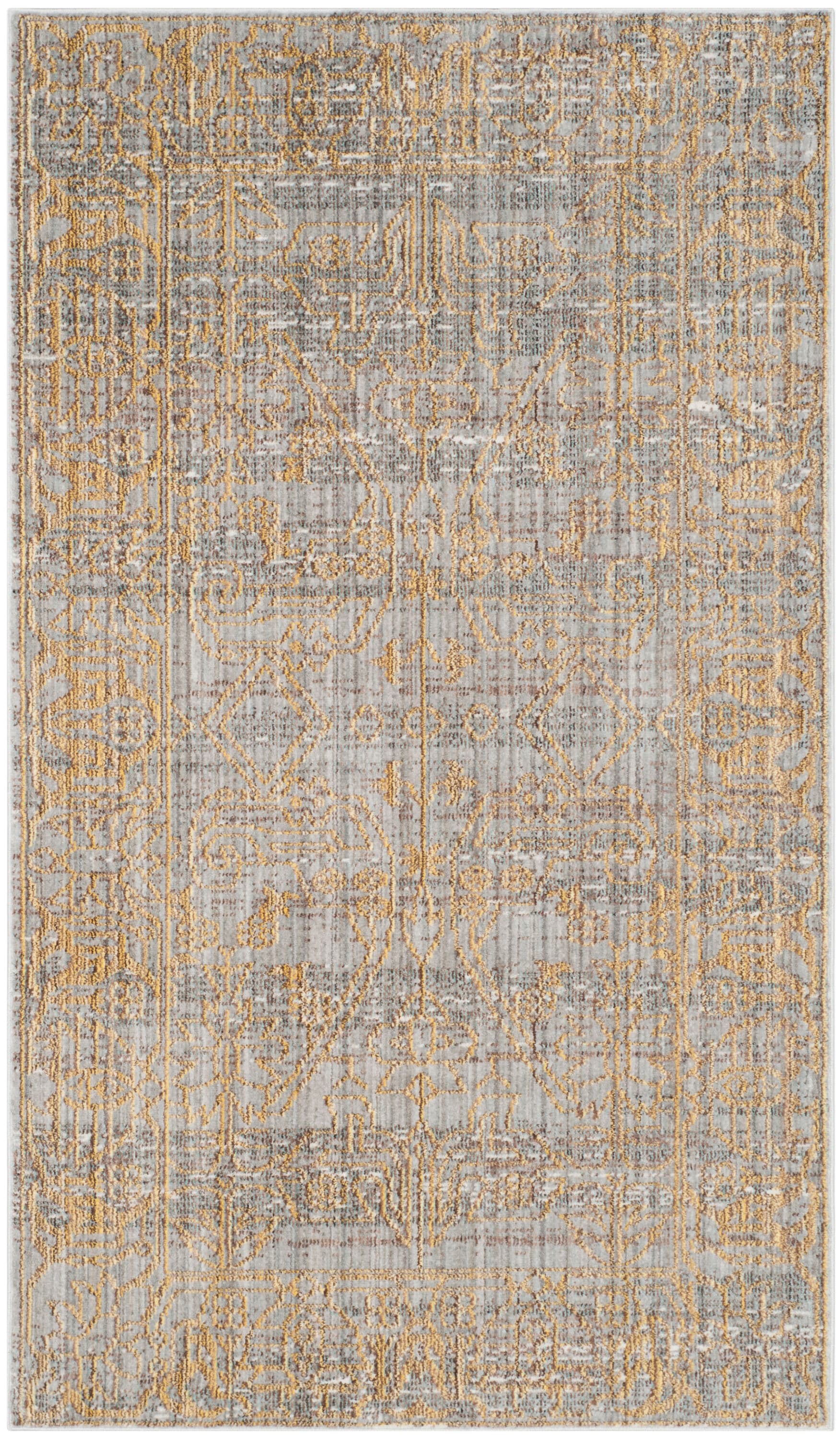 Rhys 3' x 5' Gray and Gold Synthetic Reversible Area Rug