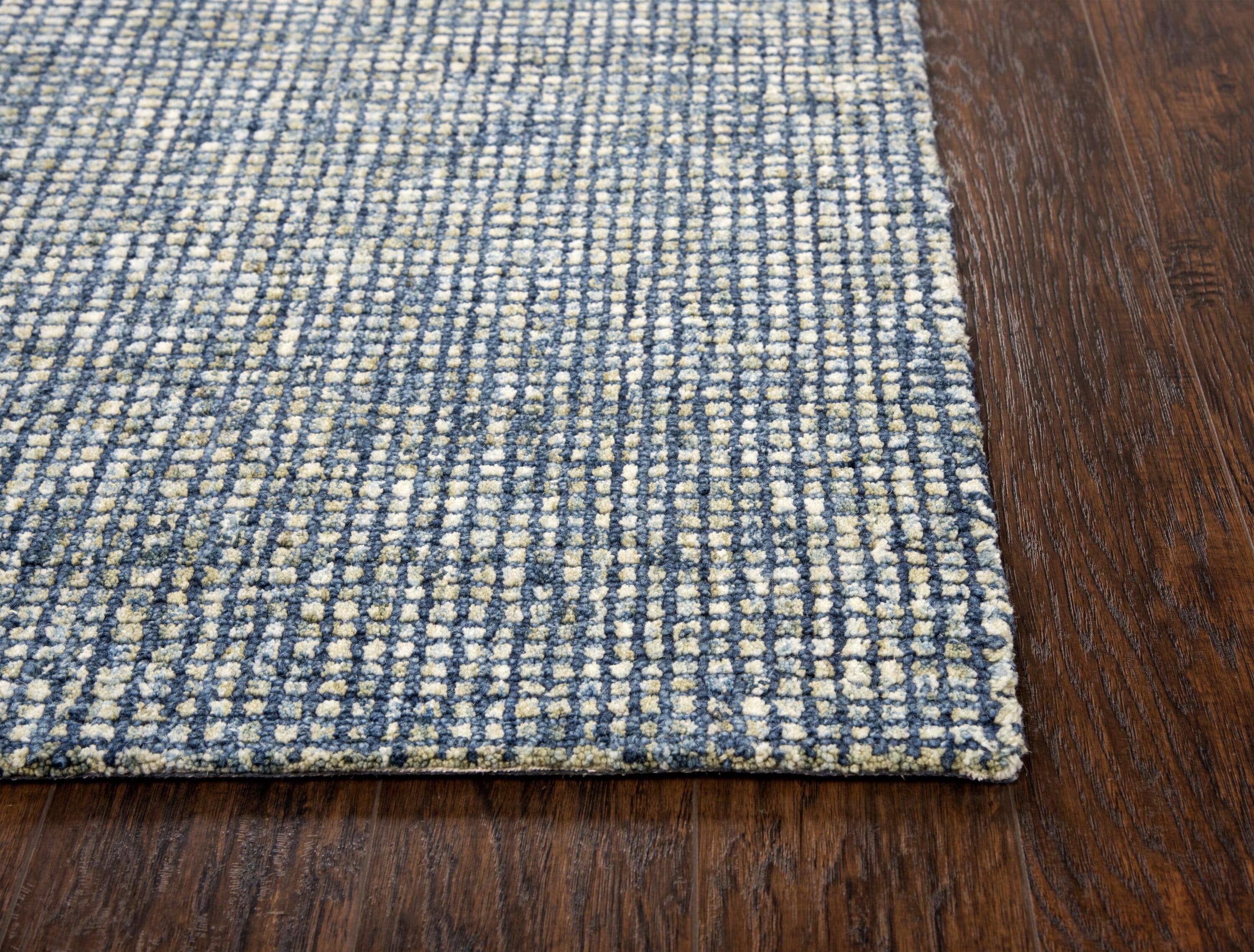 Storm Blue and Cream Casual Geometric Hand-Tufted Wool Rug 5' x 8'