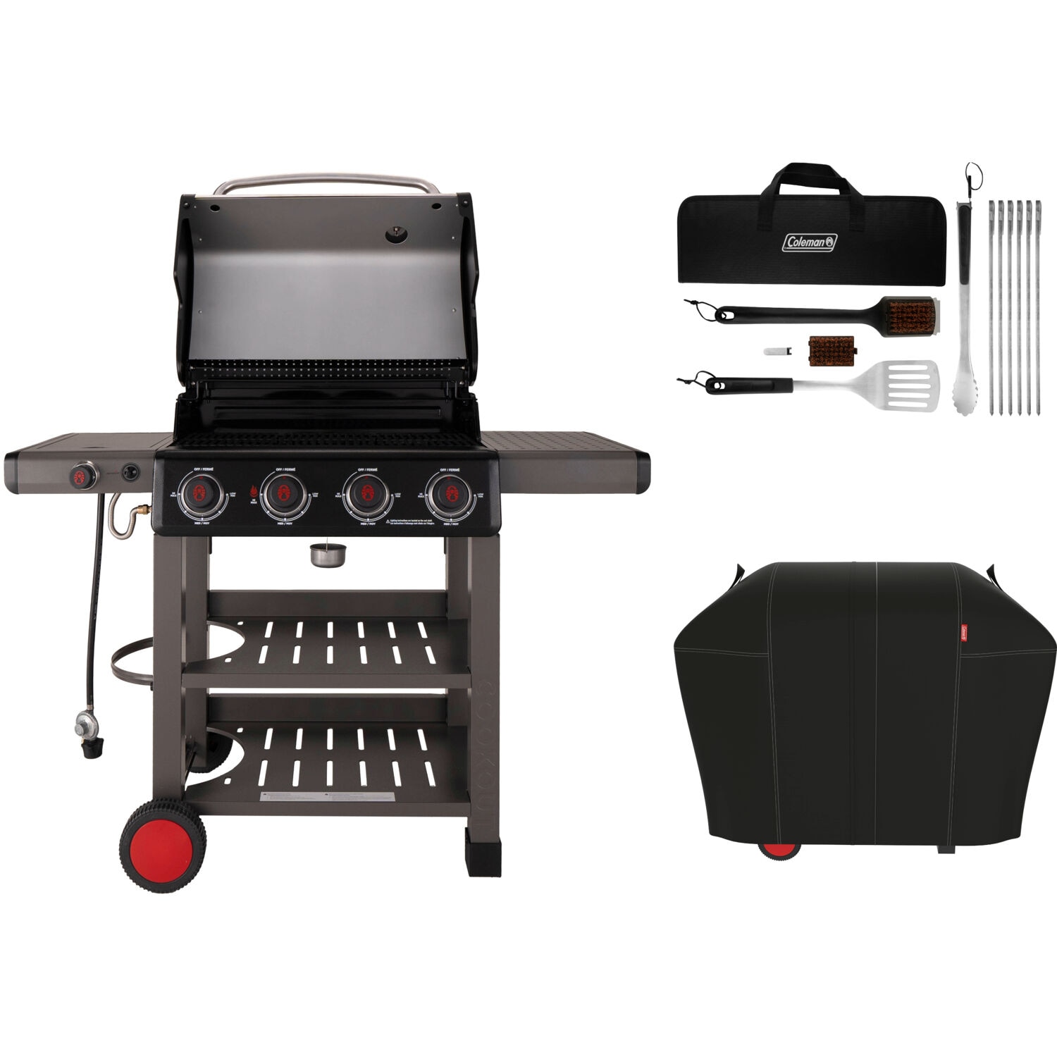 Coleman CO-400BBQ-3-KIT Grilling Kit Black 4 -Burner Liquid Propane Gas Grill