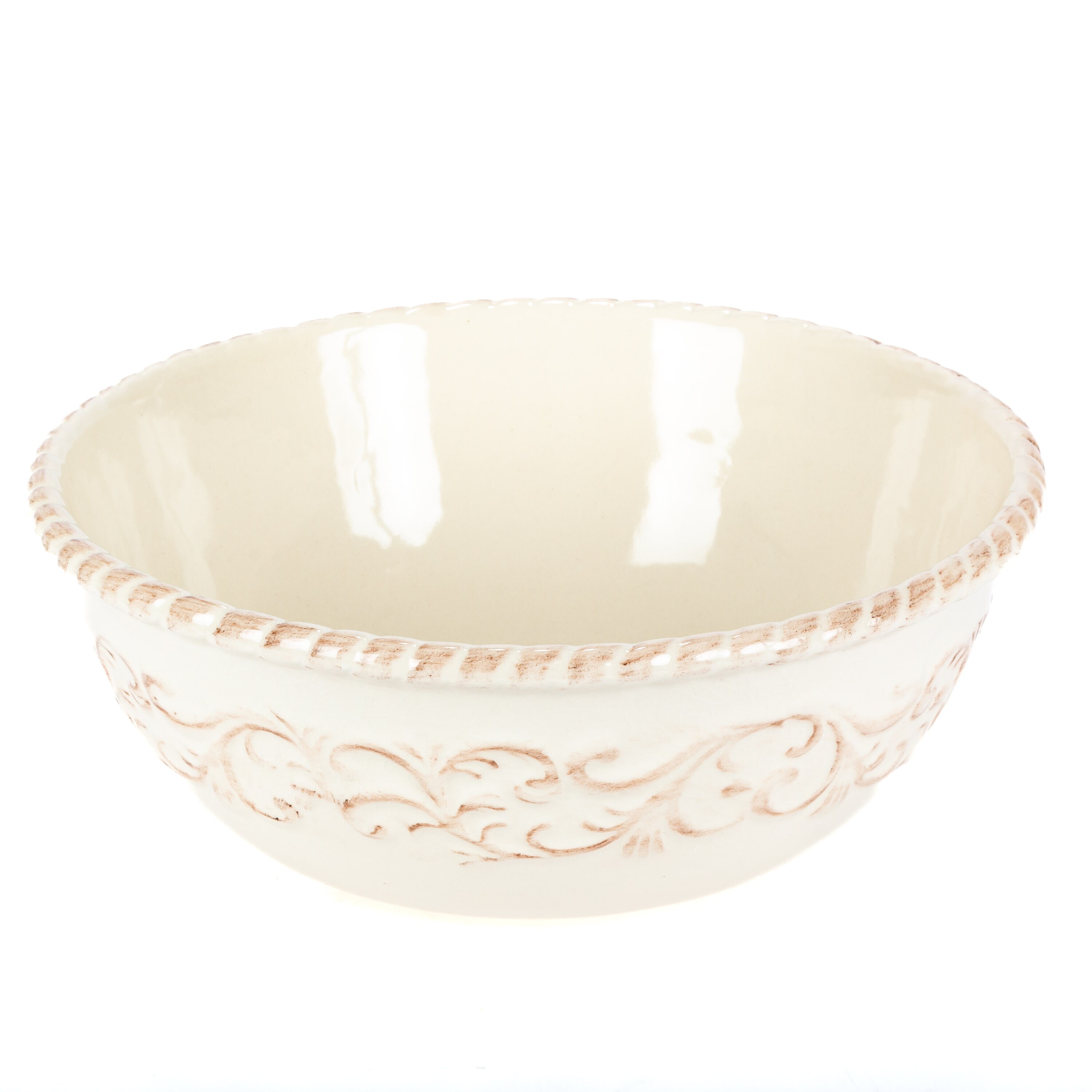 GG Collection Cream Stoneware Loaf Dish in Metal Acanthus Leaf Base