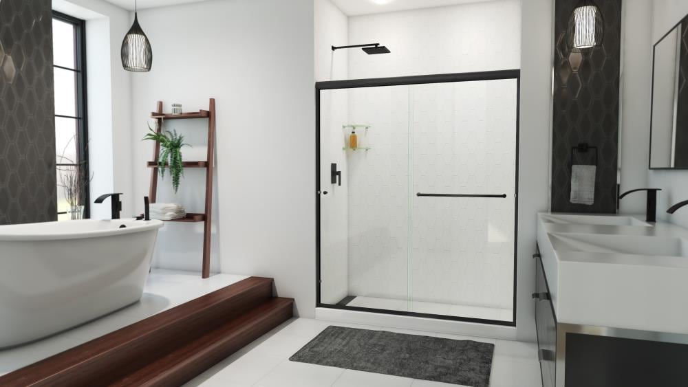 Arizona Shower Door ES16070MBCLL Euro Matte Black 56-in to 60-in W x 70.375-in H Semi-frameless Bypass Sliding Shower door 1/4-in Thick Clear Glass
