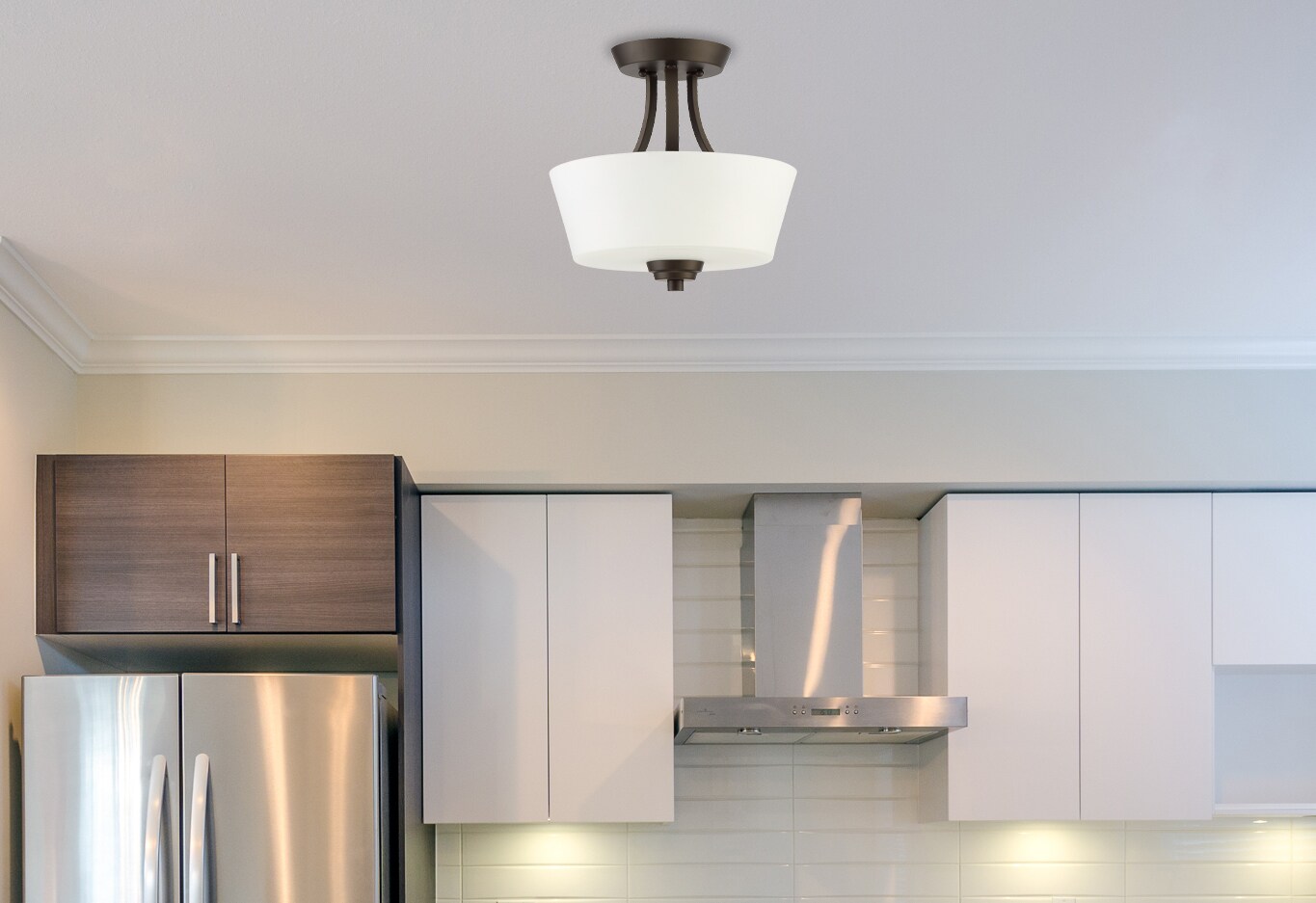 Espresso Brown 13" Drum Shade Ceiling Light with Frosted Glass