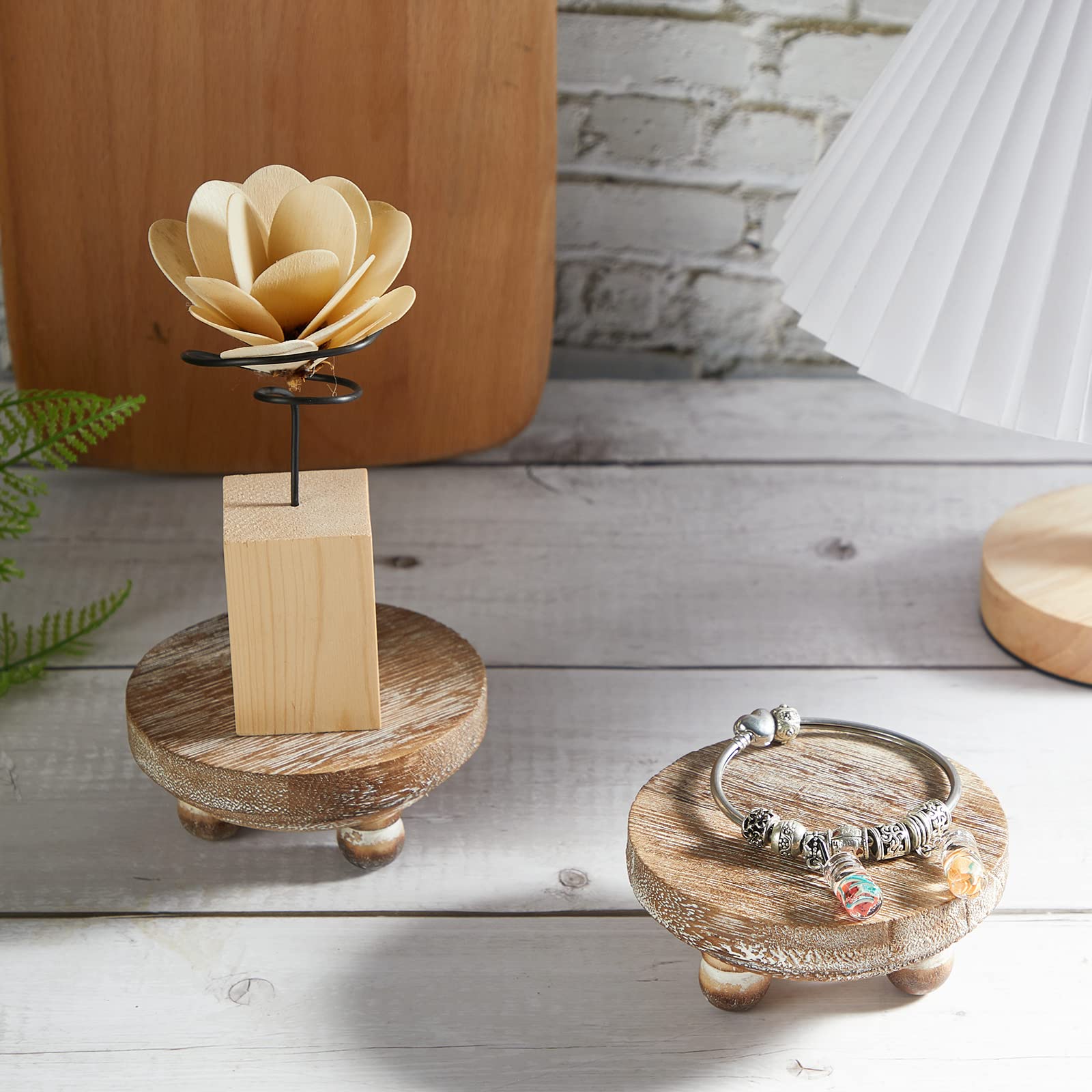 Vrbgify Set of 4 Mini Wood Risers Round Wooden Pedestal Stand Small ...