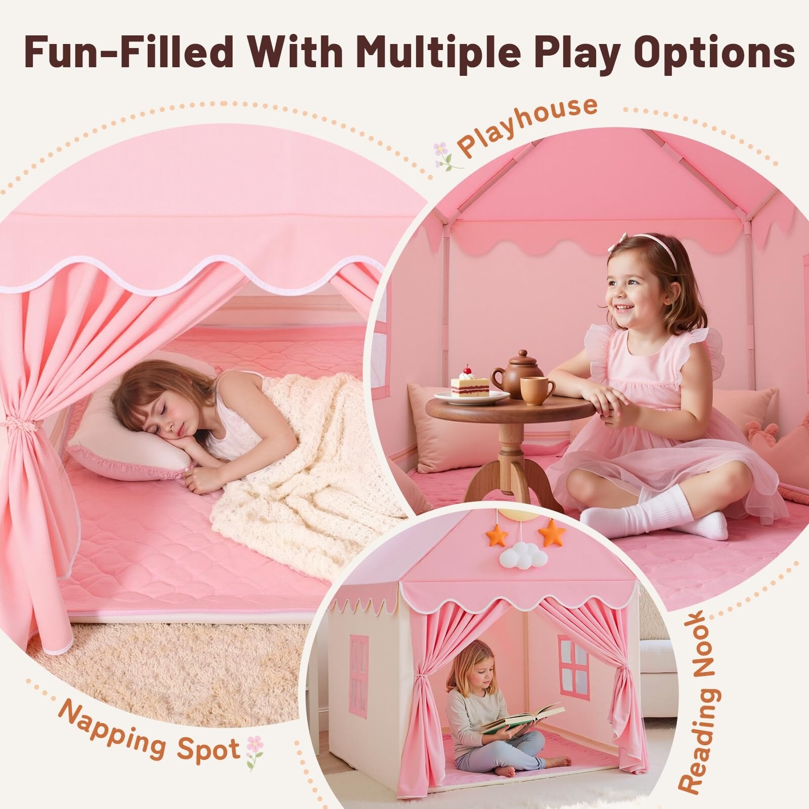 Etokfoks Kids Fairy Playhouse Pink Indoor Outdoor Portable Play Set ...
