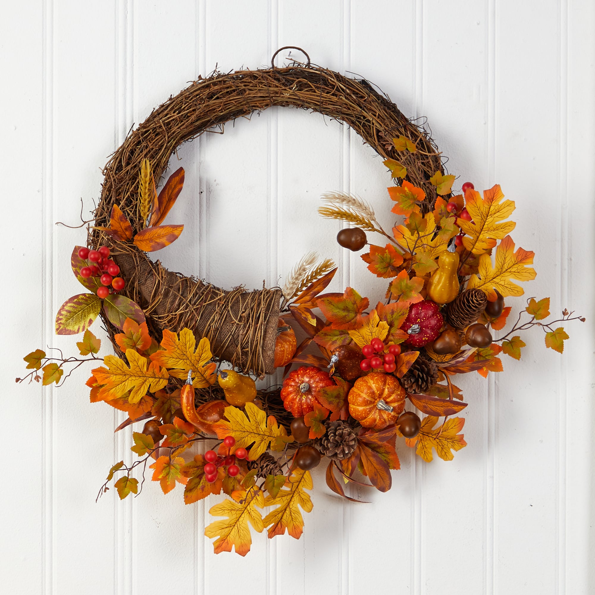 Nearly Natural 26-in Harvest Artificial Wreath In The Fall Wreaths ...