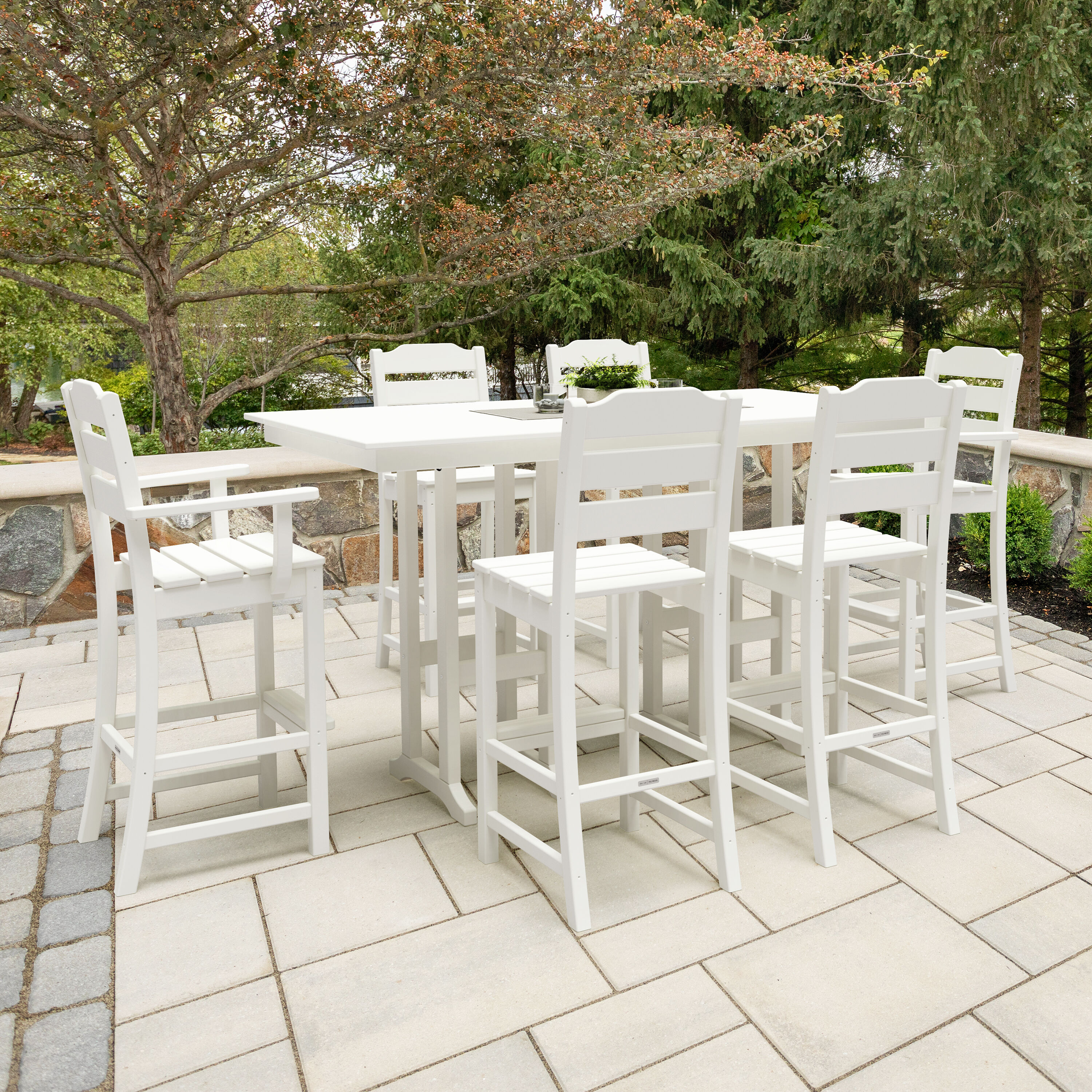 POLYWOOD Oakport 7 Piece White Bar Height Patio Dining Set Plastic Rectangle Table with 6 Stationary Chairs in the Patio Dining Sets department at Lowes