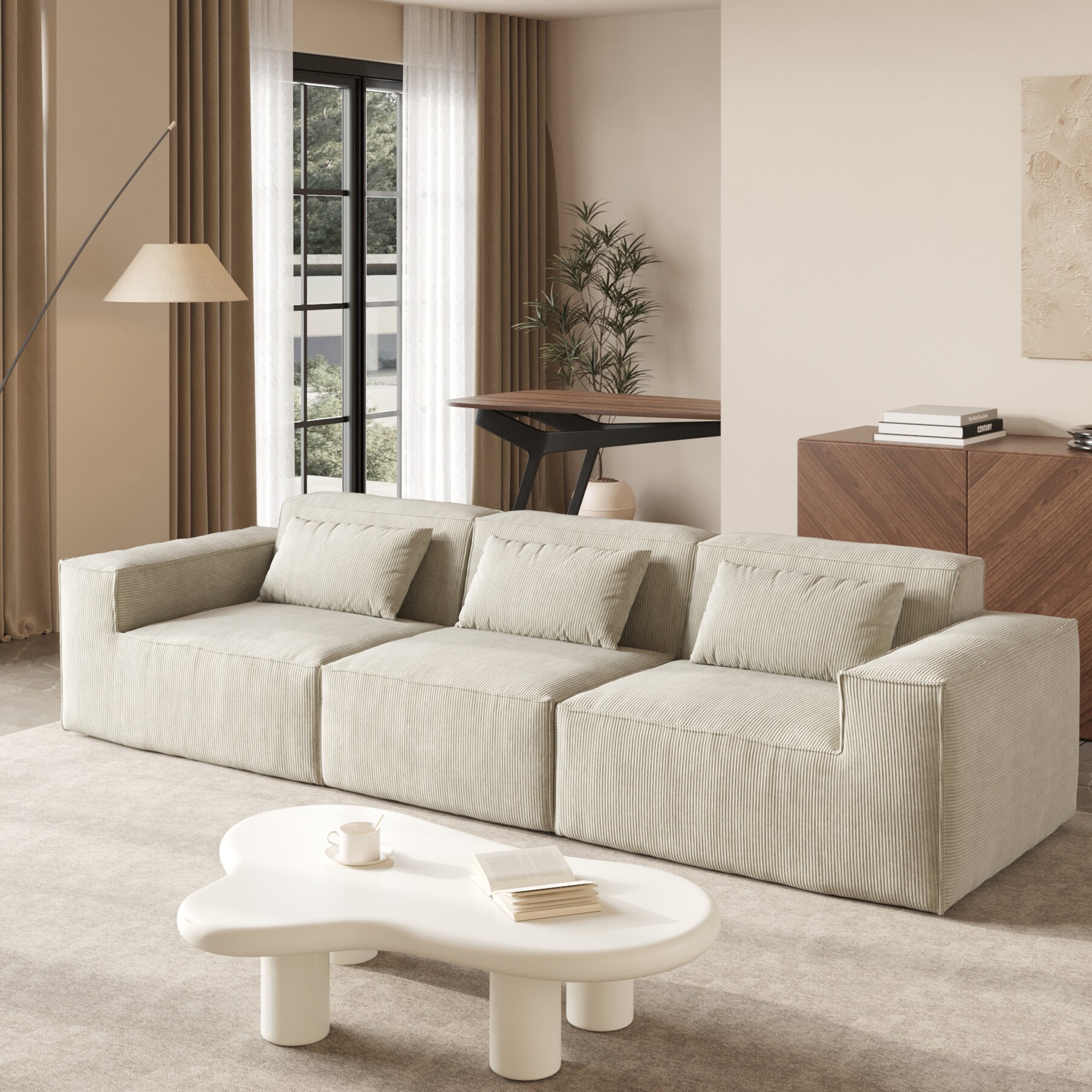 BuotiqHom DH-SF3-130BE 118-Inches Modern Beige Velvet 3 -seater Loveseat