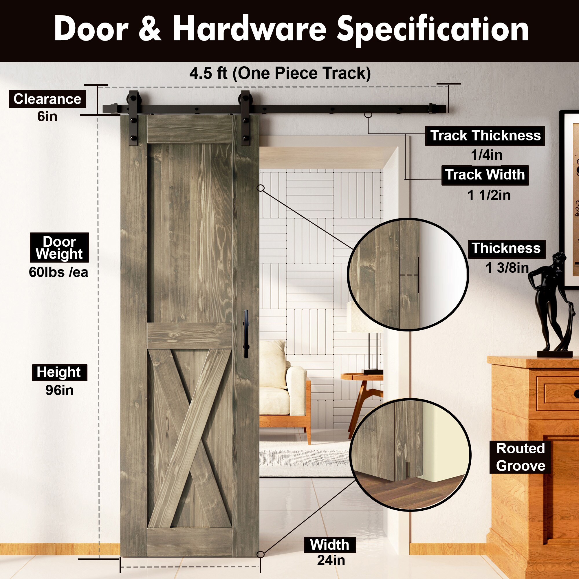 HOMACER YT1TGH054C-2496-X-GR Barn-Doors - View #7