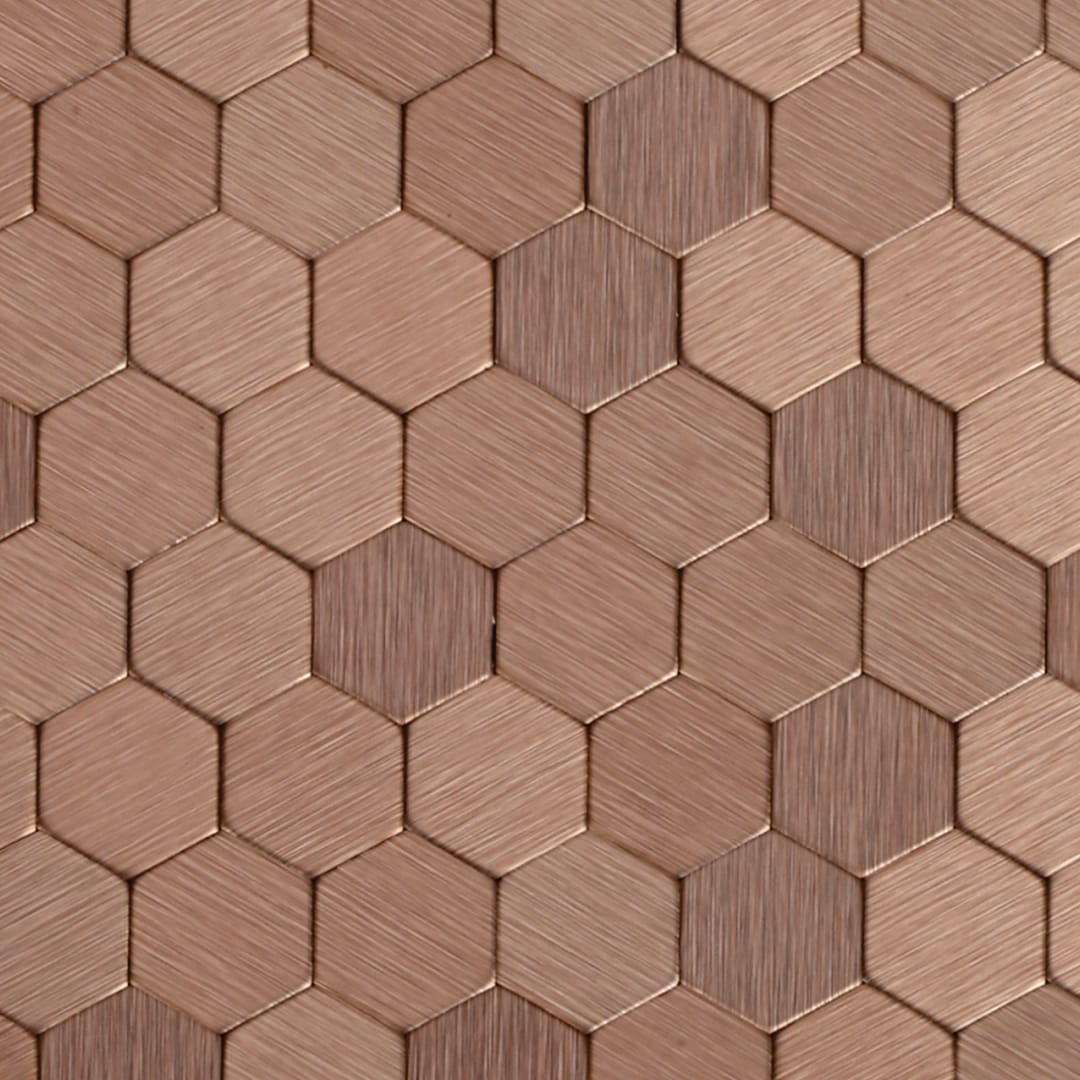 SpeedTiles SAM-ID100HDC025 Sample- Hexagonia DC Dark Copper 4-in x 4-in Brushed Metal Subway Hexagon Wall Tile