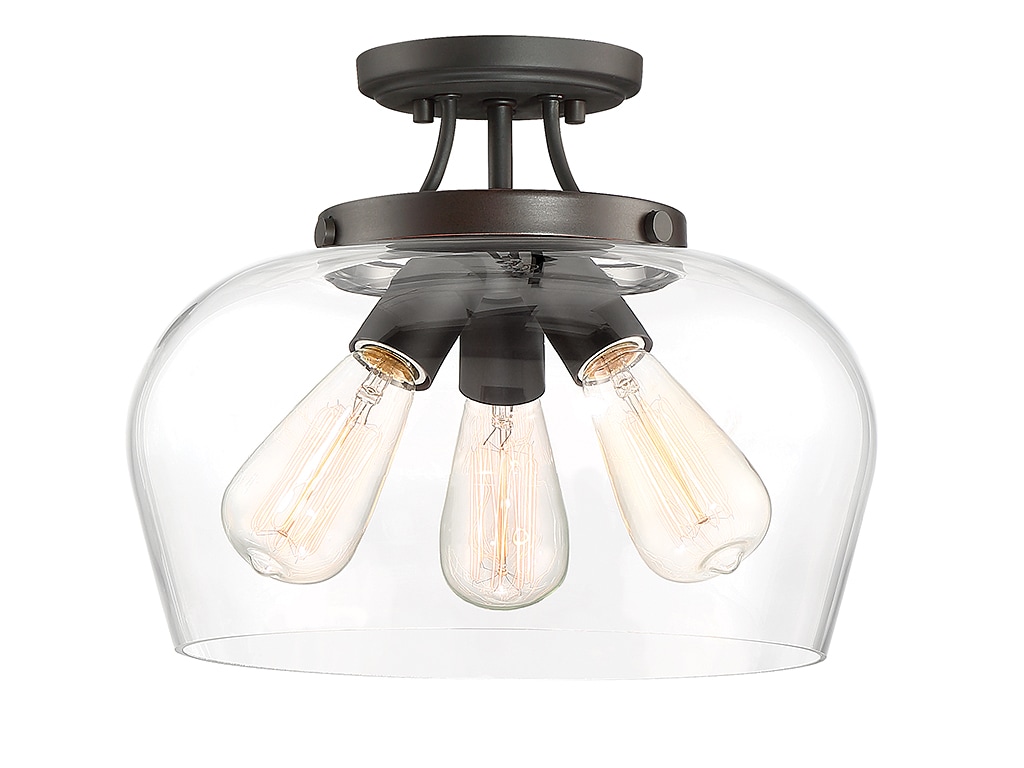Elegant English Bronze 3-Light Semi-Flush Ceiling Bowl