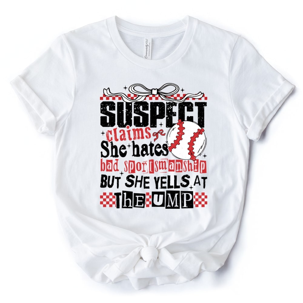 OrnamentallyYou TSHIRT1140-WHT-3XL Baseball Suspect Claims Fun T-Shirt Retro Tee With Coquette Bow