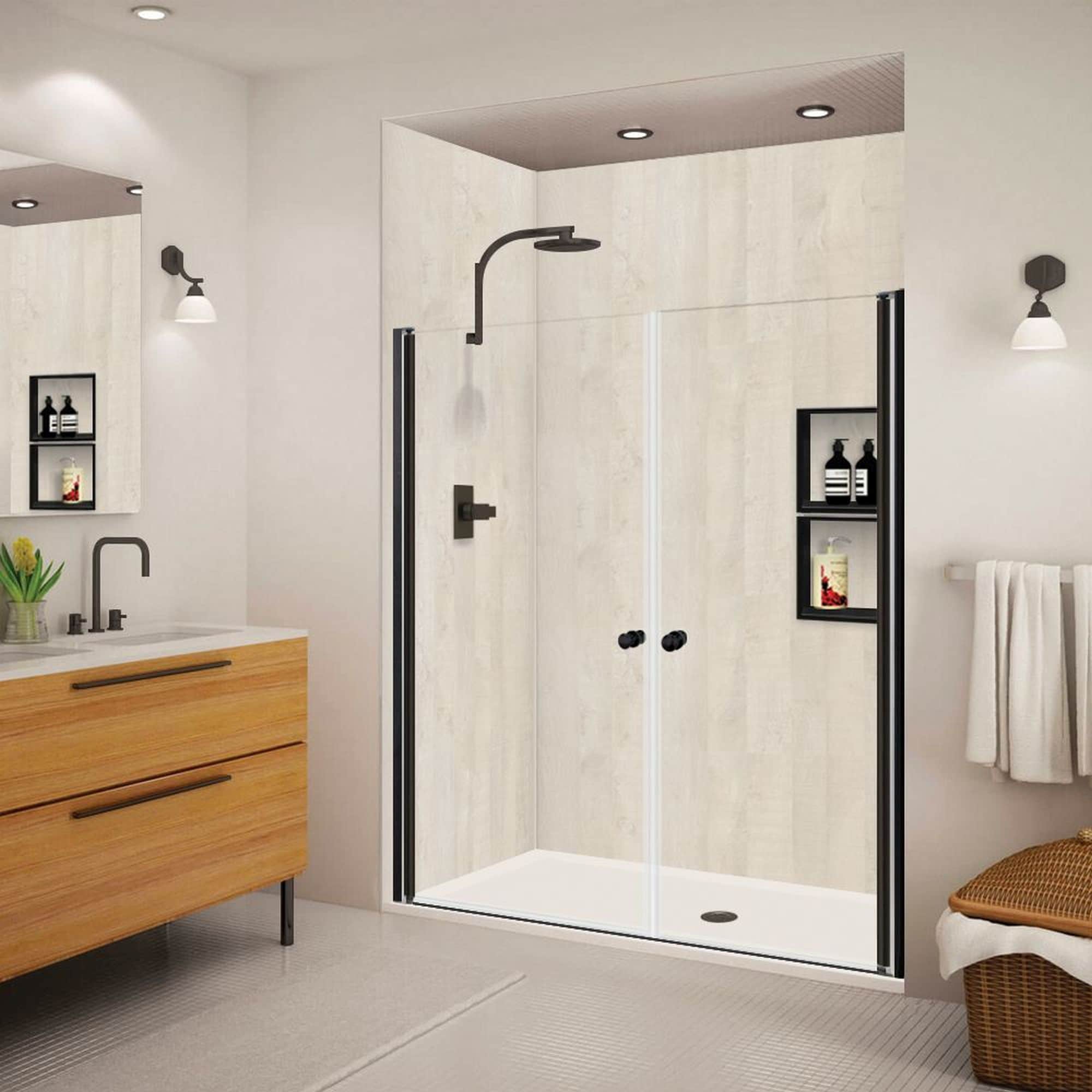 Transolid K-LSD607006C-MB Matte Black 58-3/8-in to 59-3/8-in W x 70-in H Frameless Pivot Shower Door 1/4-in Thick Clear Glass