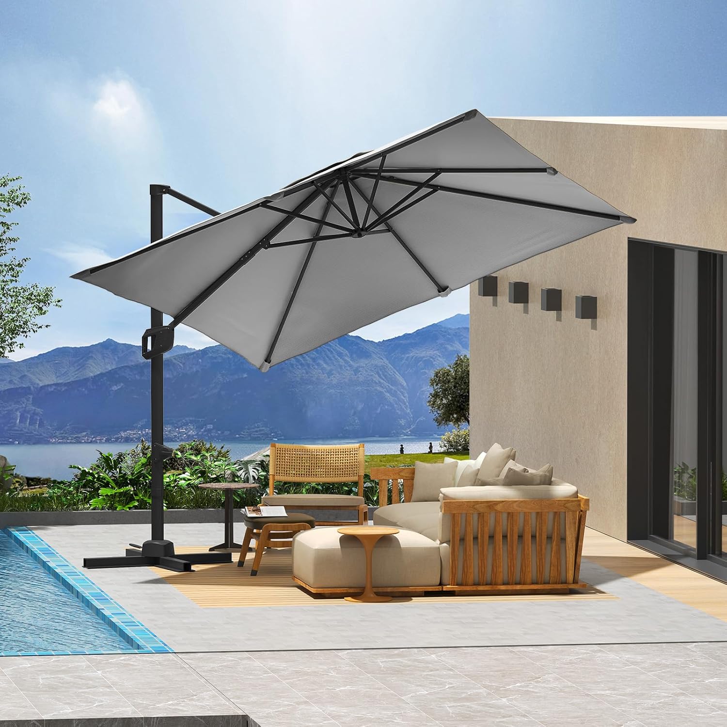 IdealHouse Large Cantilever Patio Umbrella 10 ft X 10 ft Heavy Duty  Aluminum Cantilever Offset Outdoor Umbrella with 360 Degree Rotation for  Backyard Deck Pool Gray in the Patio Umbrellas department at Lowes.com