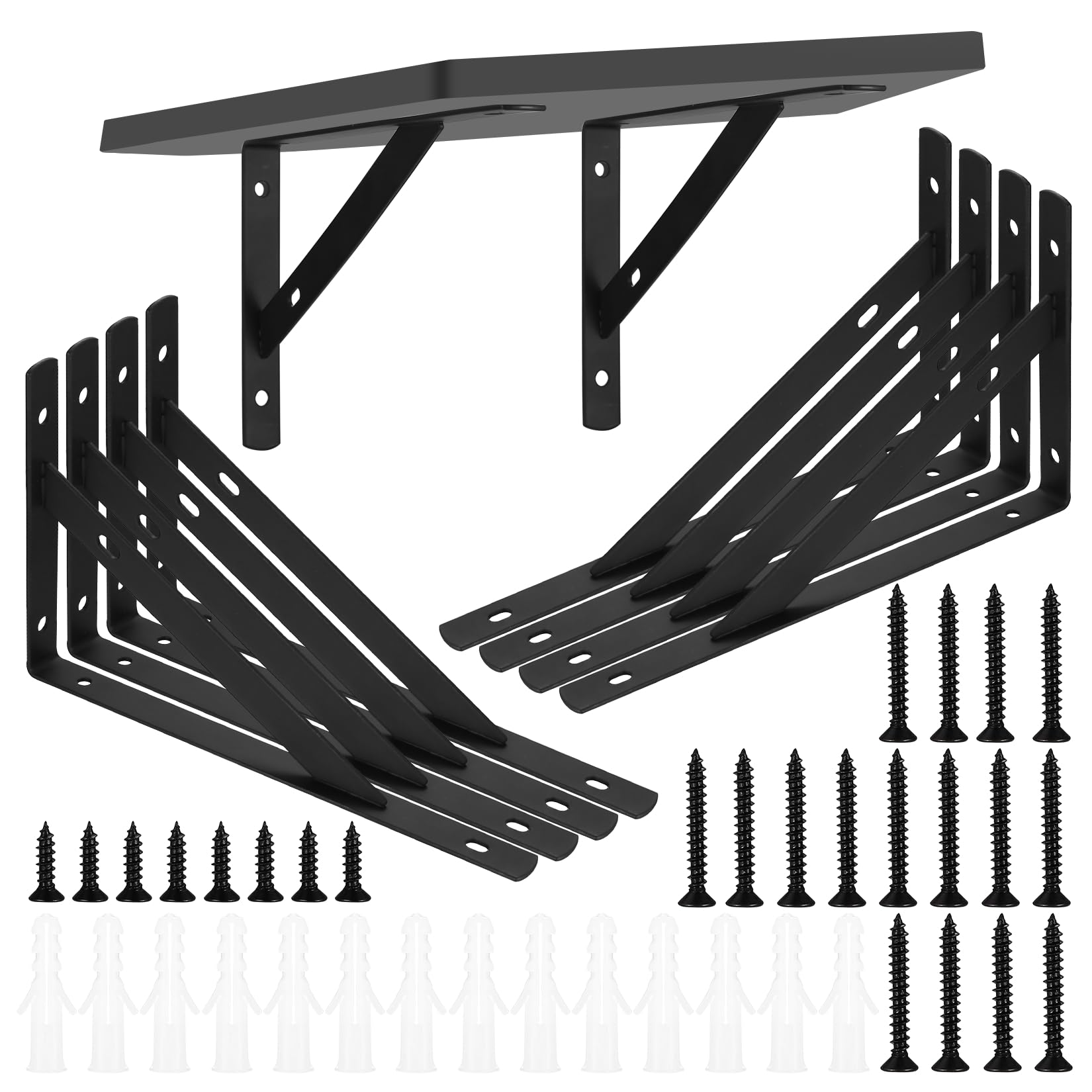 Vrbgify  Heavy Duty Shelf Brackets 8 pcs Metal Wall Mount L Shaped Support 7 87 x 4 72 Inch Concealed Floating Shelf Bracket for Bookshelves