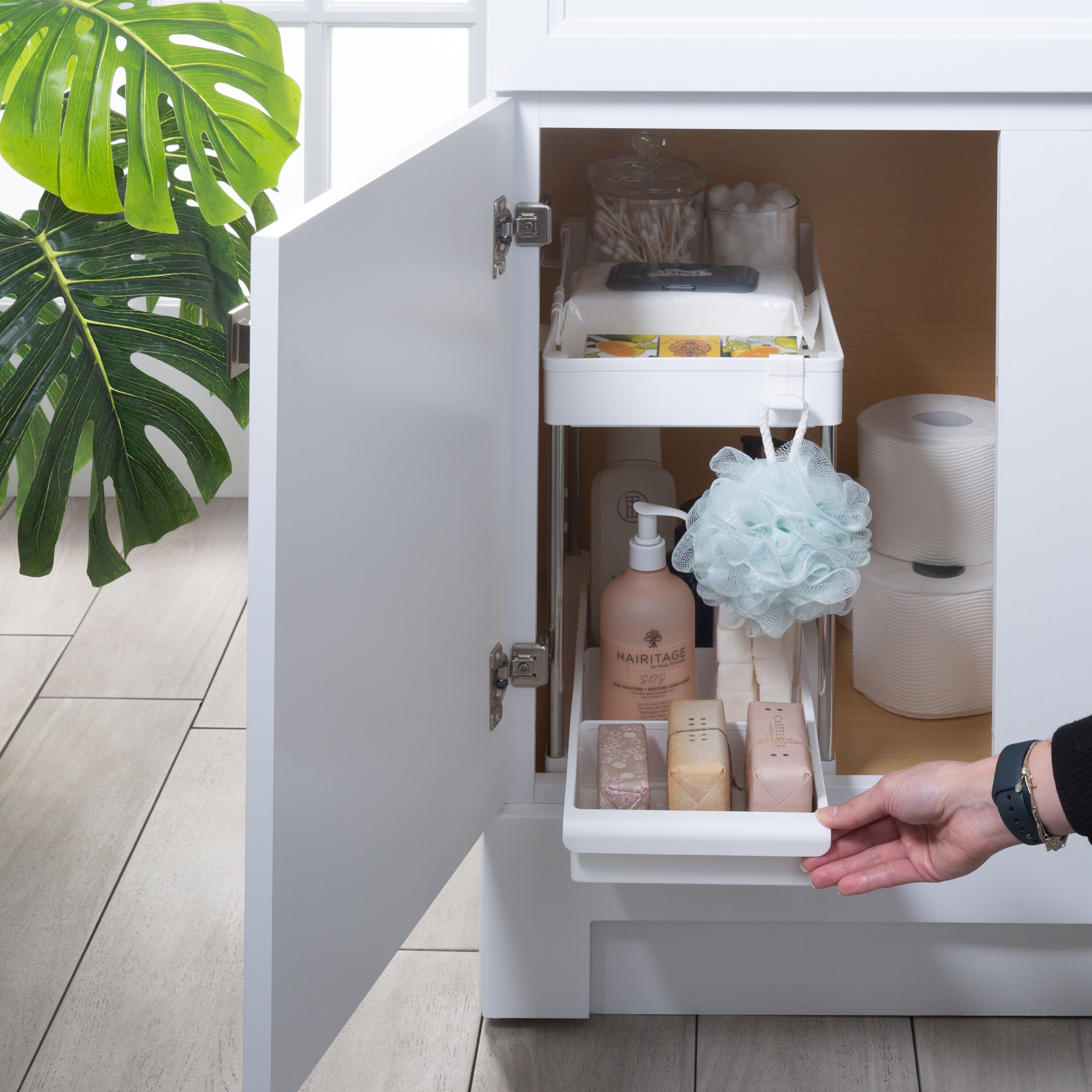 Simplify 2-Tier White Plastic Sink Organizer with Drawer