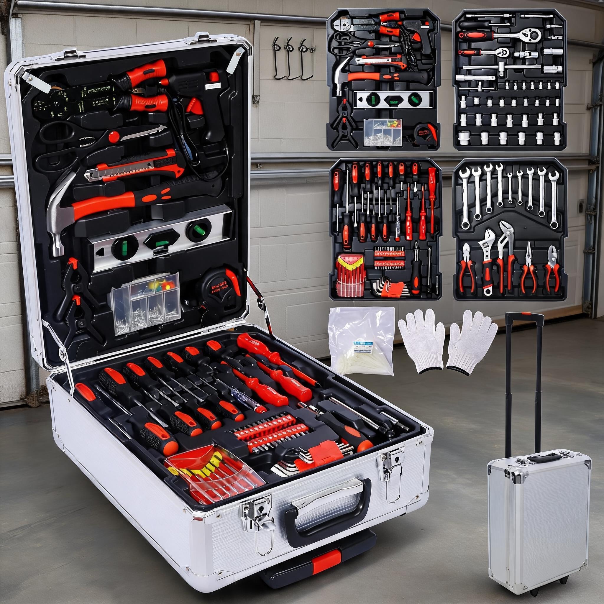 Watnature 899-Piece Home Repair Tool Set 4-Drawer Rolling Aluminum Storage Case Silver-Tone for DIY and Maintenance #ITKHE8SAAZHD