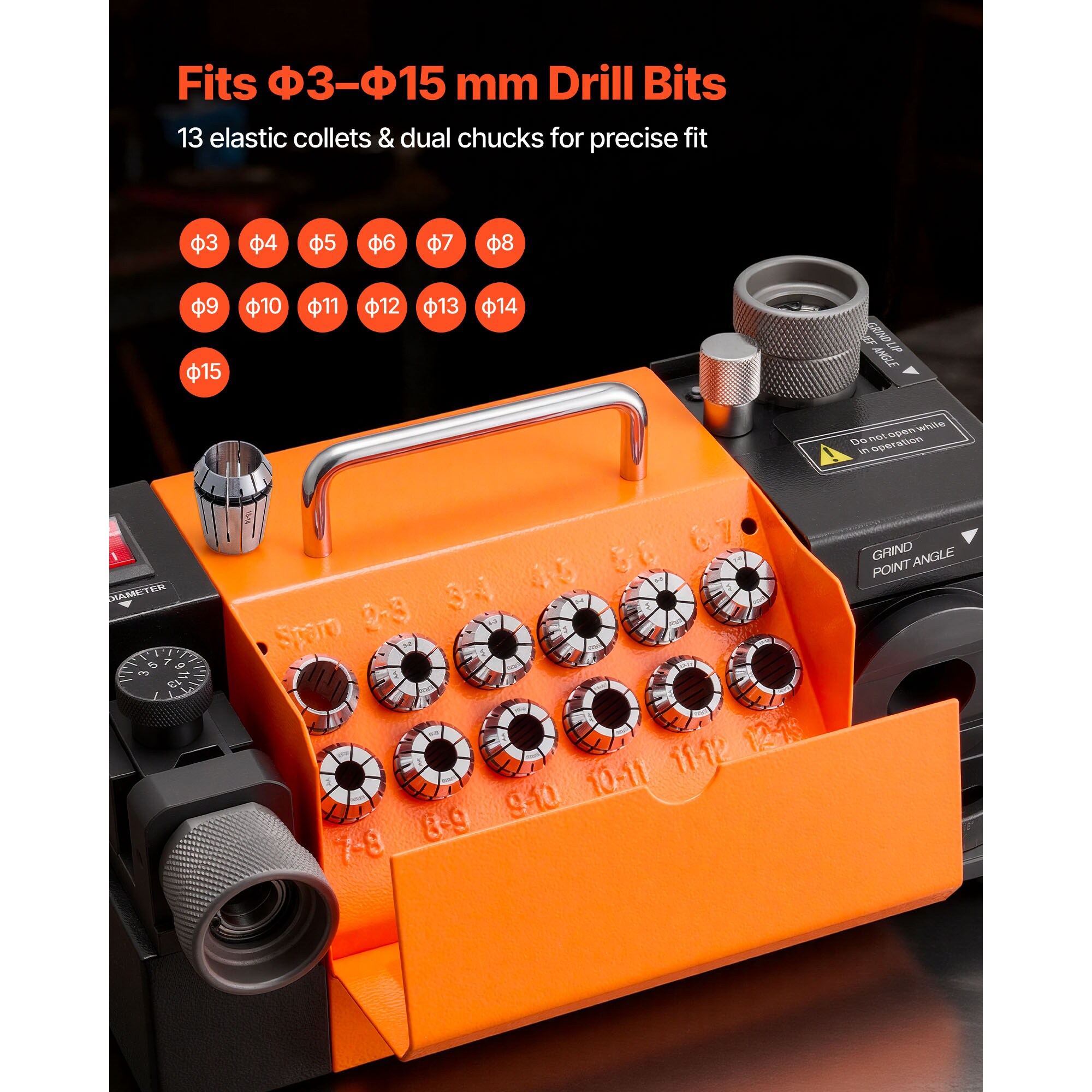 VEVOR Drill Bits Sharpener MR-13A+ 3-15mm Drill Bit Grinder Sharpener ...
