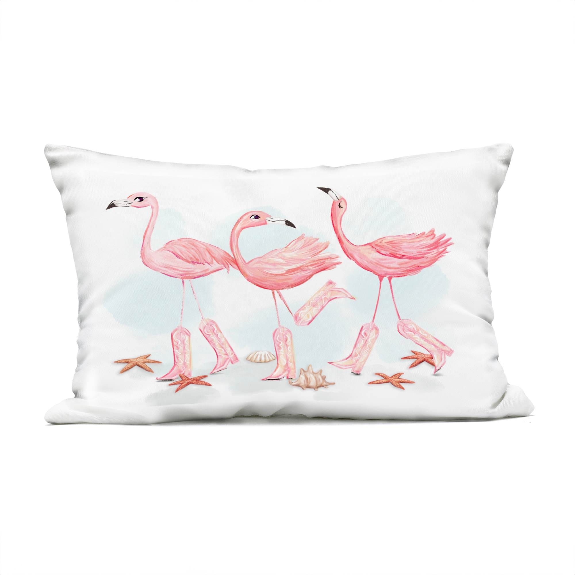 Stupell Industries PLQ-251-ORC-14X20  Happy Pink Cowgirl Flamingoes Outdoor Printed Pillowdesign by Ziwei Li 14 x 20