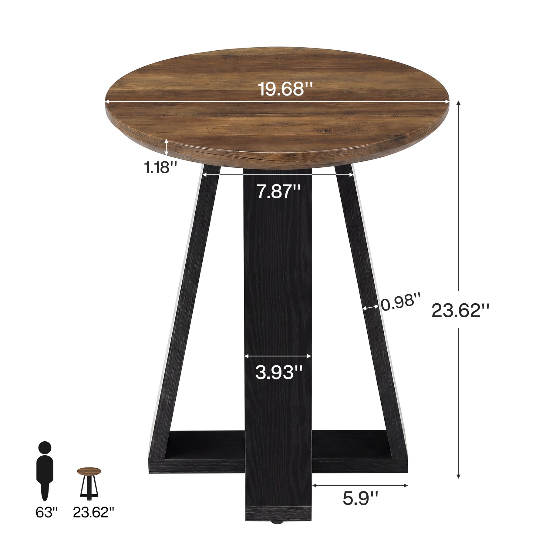 LITTLE TREE 19.68 in W Modern Round End Side Table with A shaped Wood ...