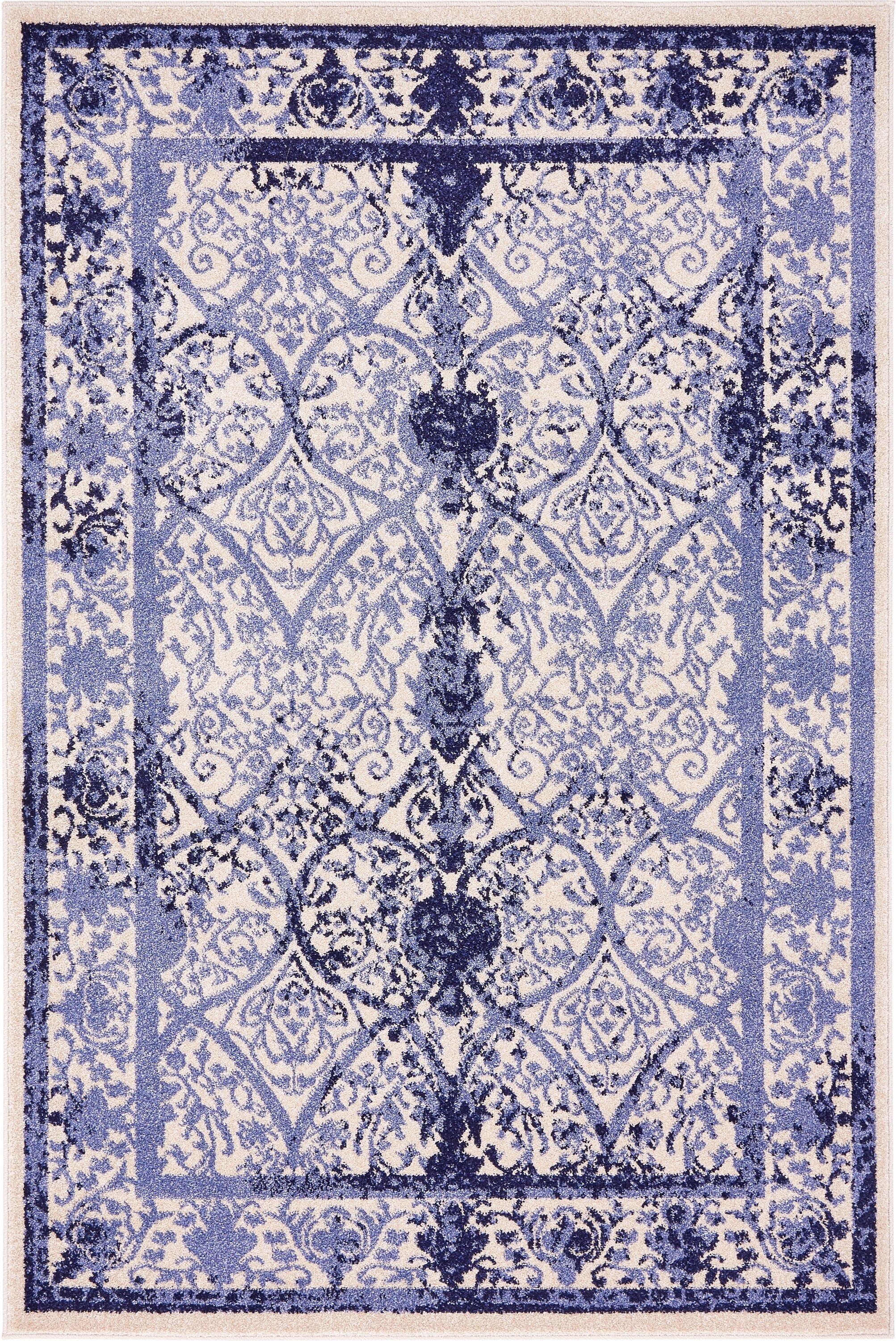 Unique Loom 3133468 Traditional La Jolla 4 x 6 (ft) Loomed Polypropylene Blue/Ivory Rectangular Indoor Floral/Botanical Area rug