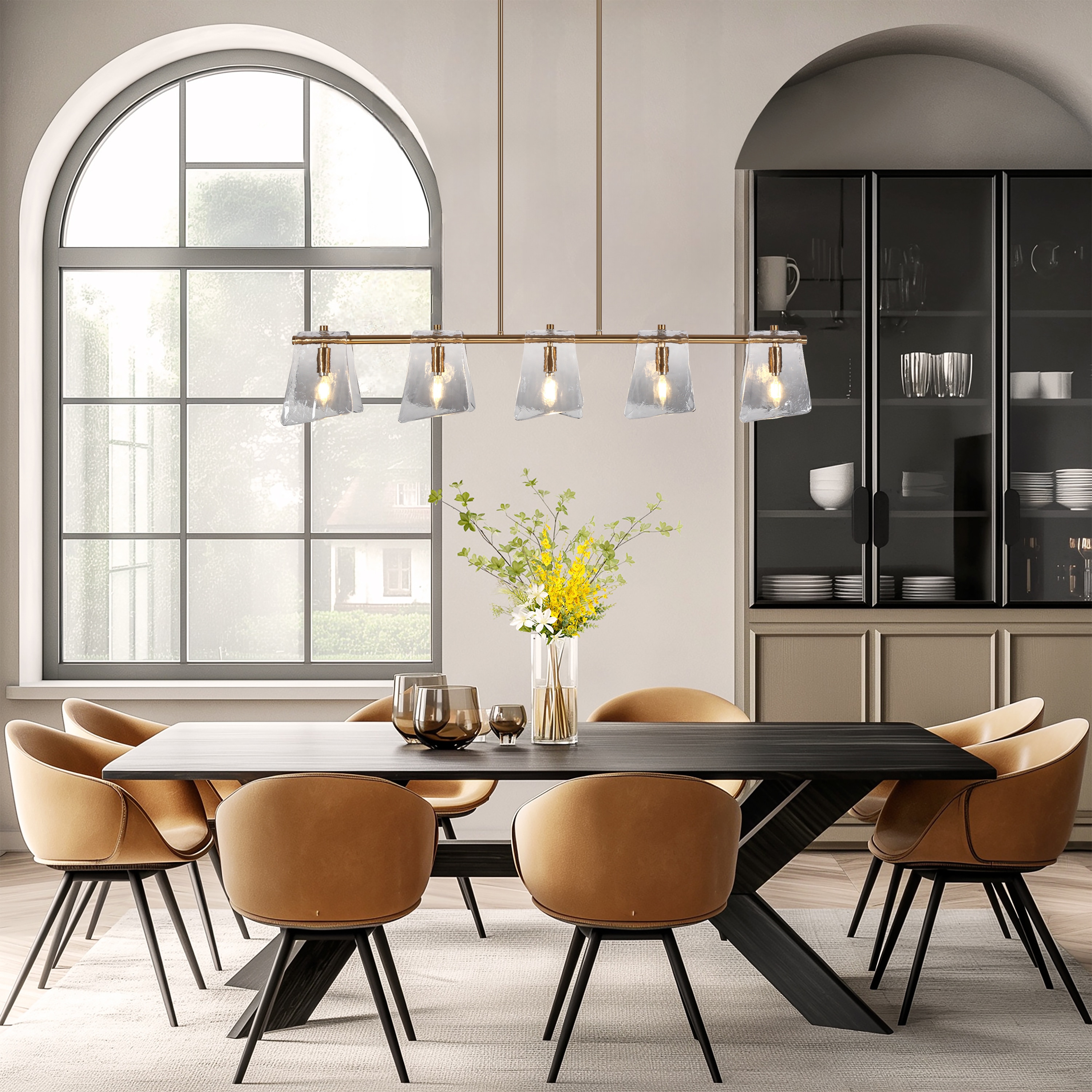41.5" Gold and Smoky Gray Glass Linear Chandelier