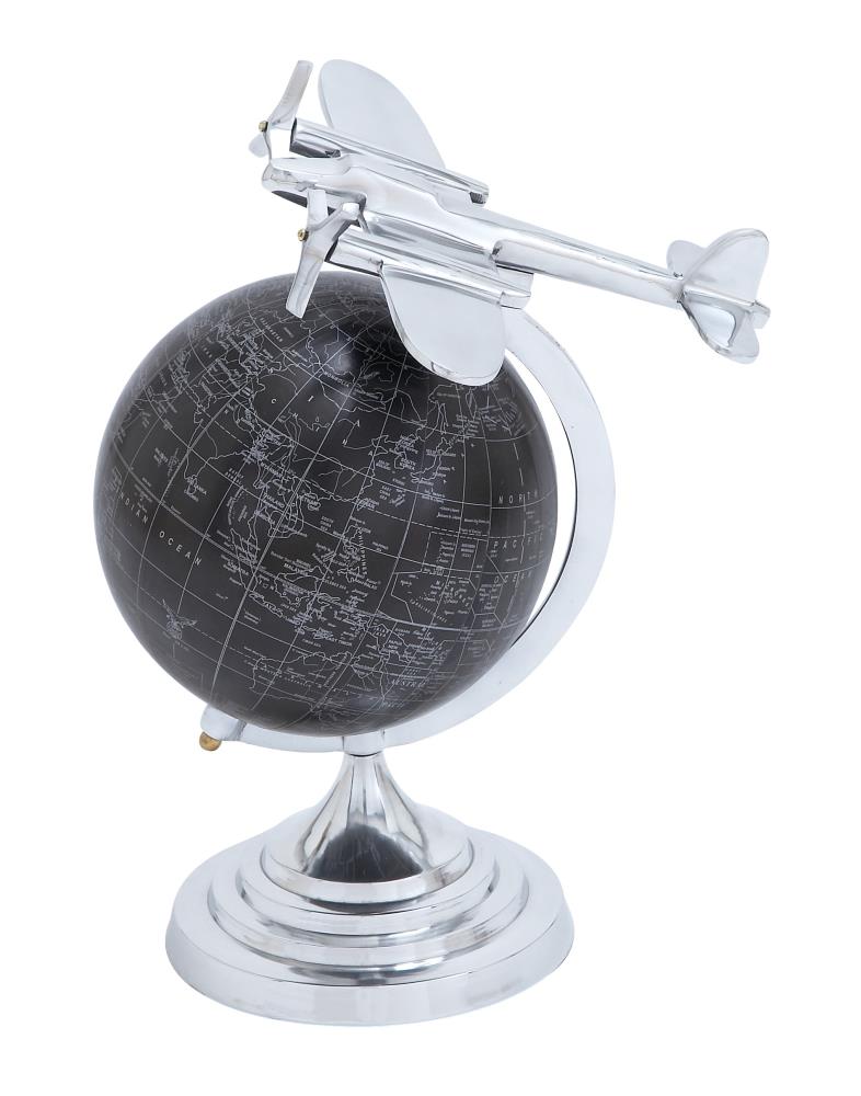 Grayson Lane 28349 Silver and Black Aluminum Globe with Plane 13-in x 16-in