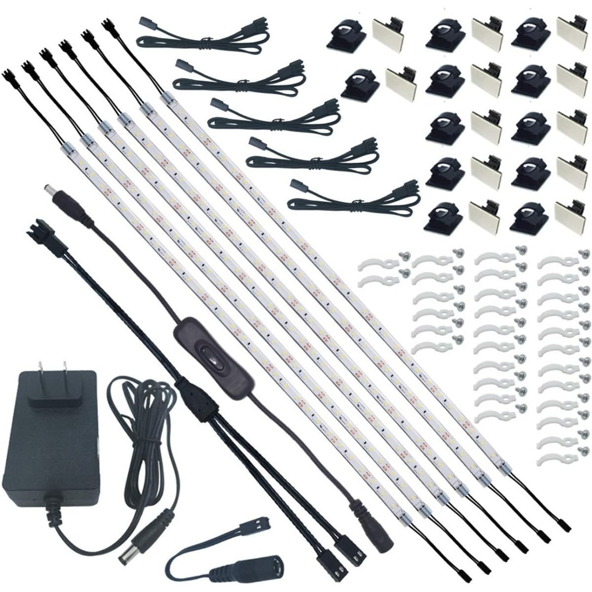 Pacrigo  6 Pack 20 Inches Flexible LED Strip Lights Under Cabinet Lighting 24W 1800 Lumen Daylight 5000K with Power Adapter for Kitchen Counters Closets Shelves