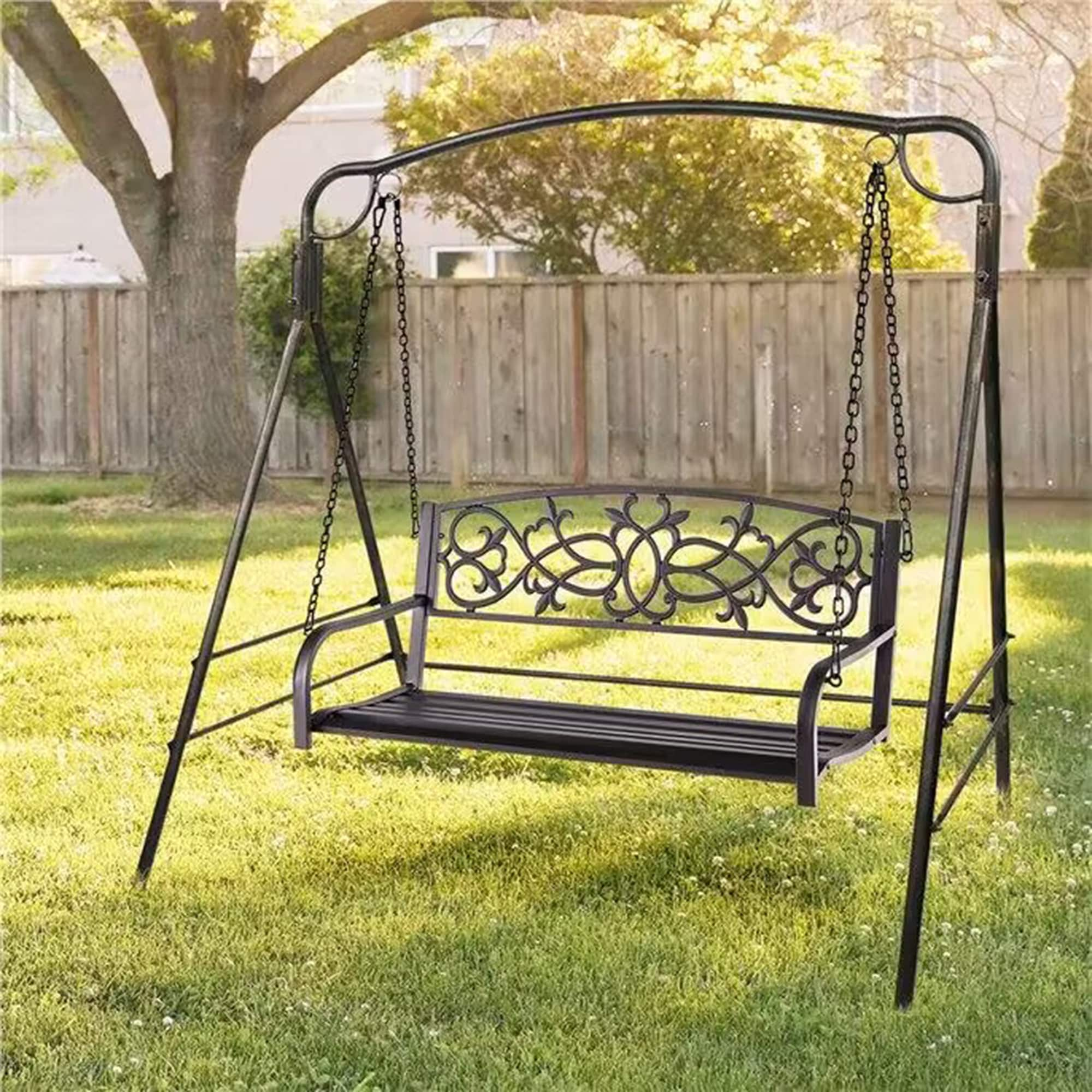 Clihome Porch Swing 2 Person Brown Steel Outdoor Swing In The Porch Swings And Gliders Department 9631