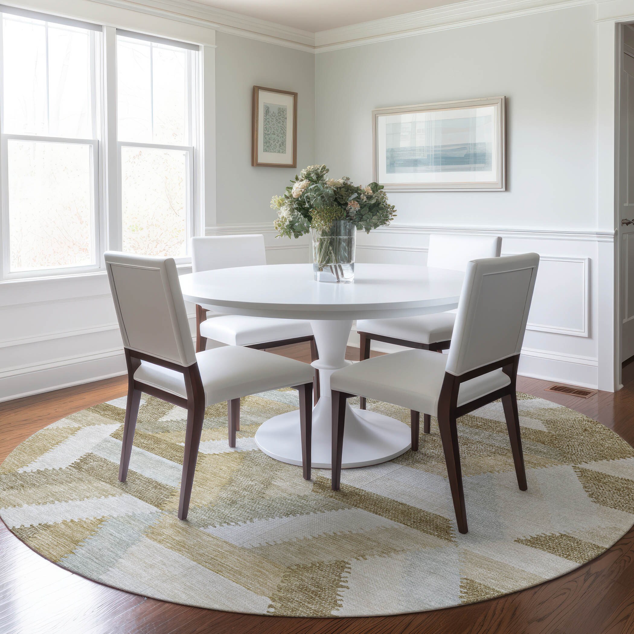 Addison Rugs ACN1241TA8RO Chantille ACN1241TA 8 x 8 (ft) Polyester Tan Round Indoor/Outdoor Geometric Machine washable Area rug