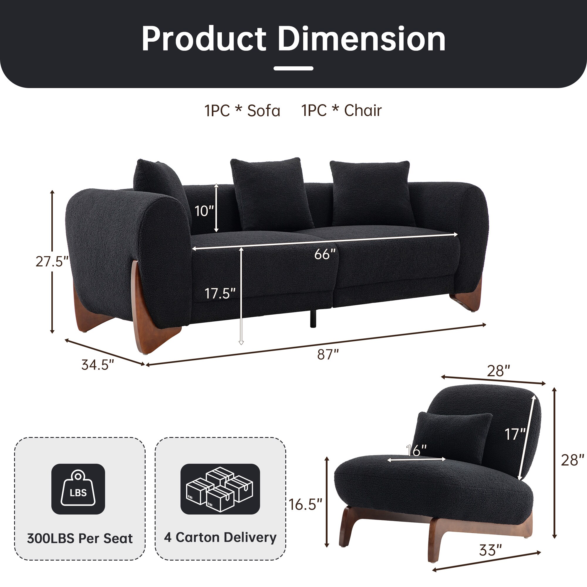 FARATI CLOUD-1+3-BLACK Living-Room-Sets - View #2