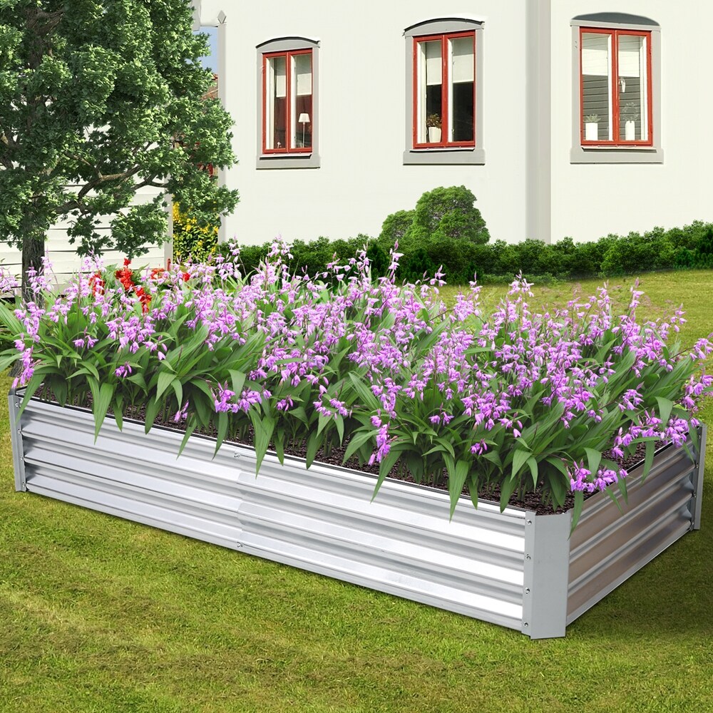 Topcraft 35.8-in W x 72-in L x 12.2-in H Silver Metal Raised Garden Bed ...