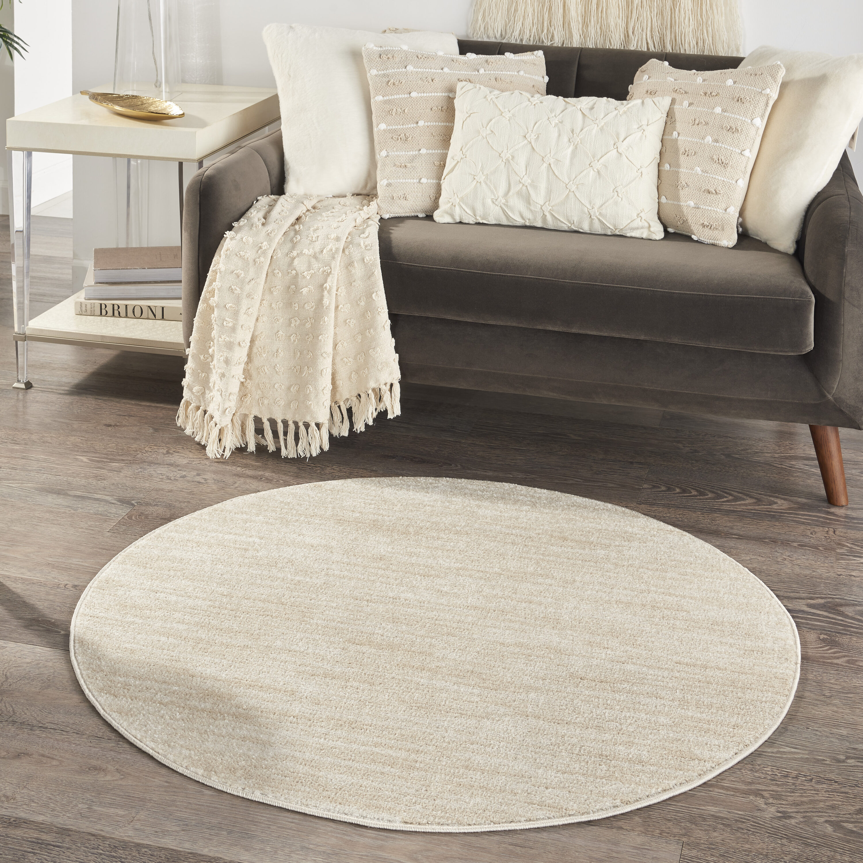 Nourison 099446824004 Essentials 4 x 4 (ft) Loomed Polypropylene Ivory Beige Round Indoor/Outdoor Solid Area rug