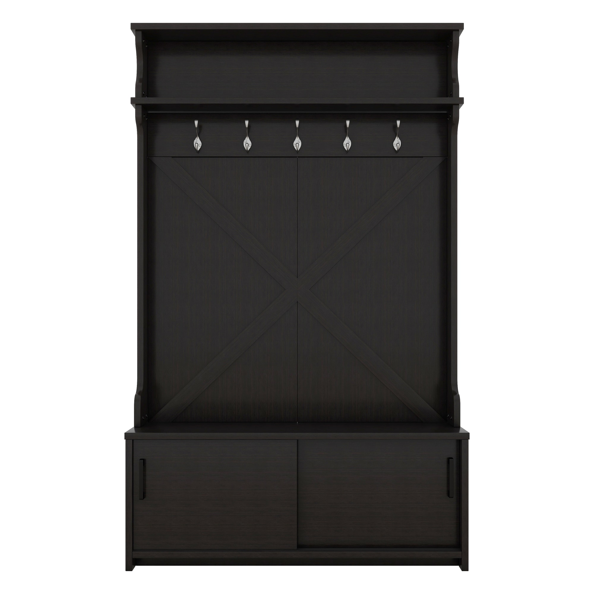 SINOFURN SYD330005BK Rustic 47.2-in Black Wood Hall Tree