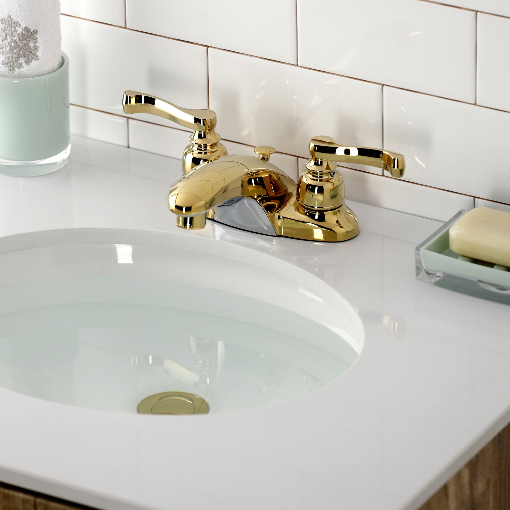 Elements of Design EB8622FL Royale Polished brass 4-in centerset 2-handle Low-arc Residential Handle Bathroom Sink Faucet with Drain