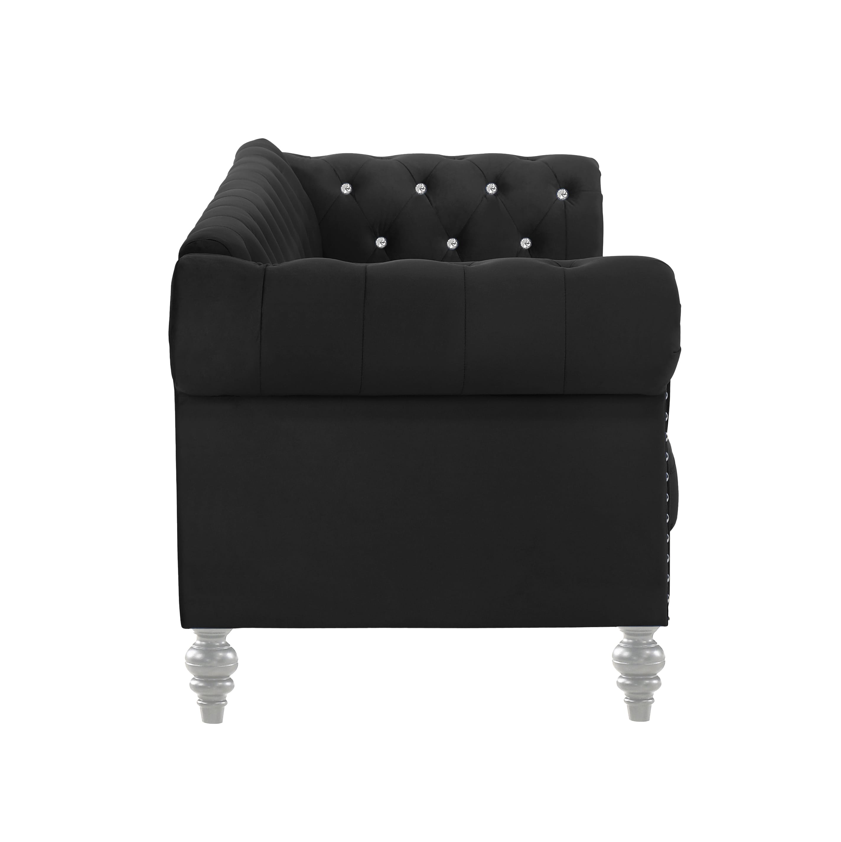 Emma Crystal 81'' Black Velvet Chesterfield Sofa with Nailhead Trim