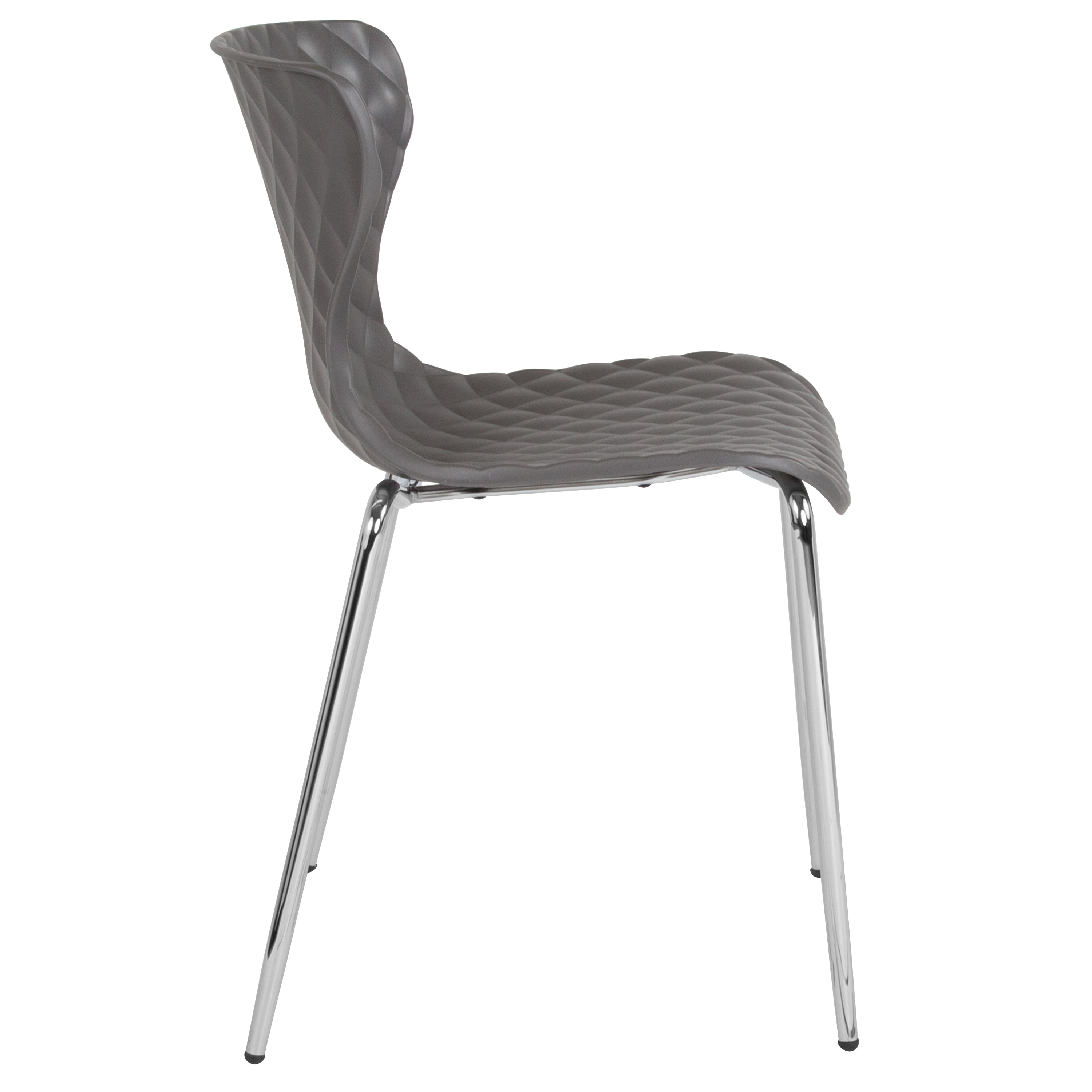 Quilted Diamond Gray Plastic Stackable Modern Chair