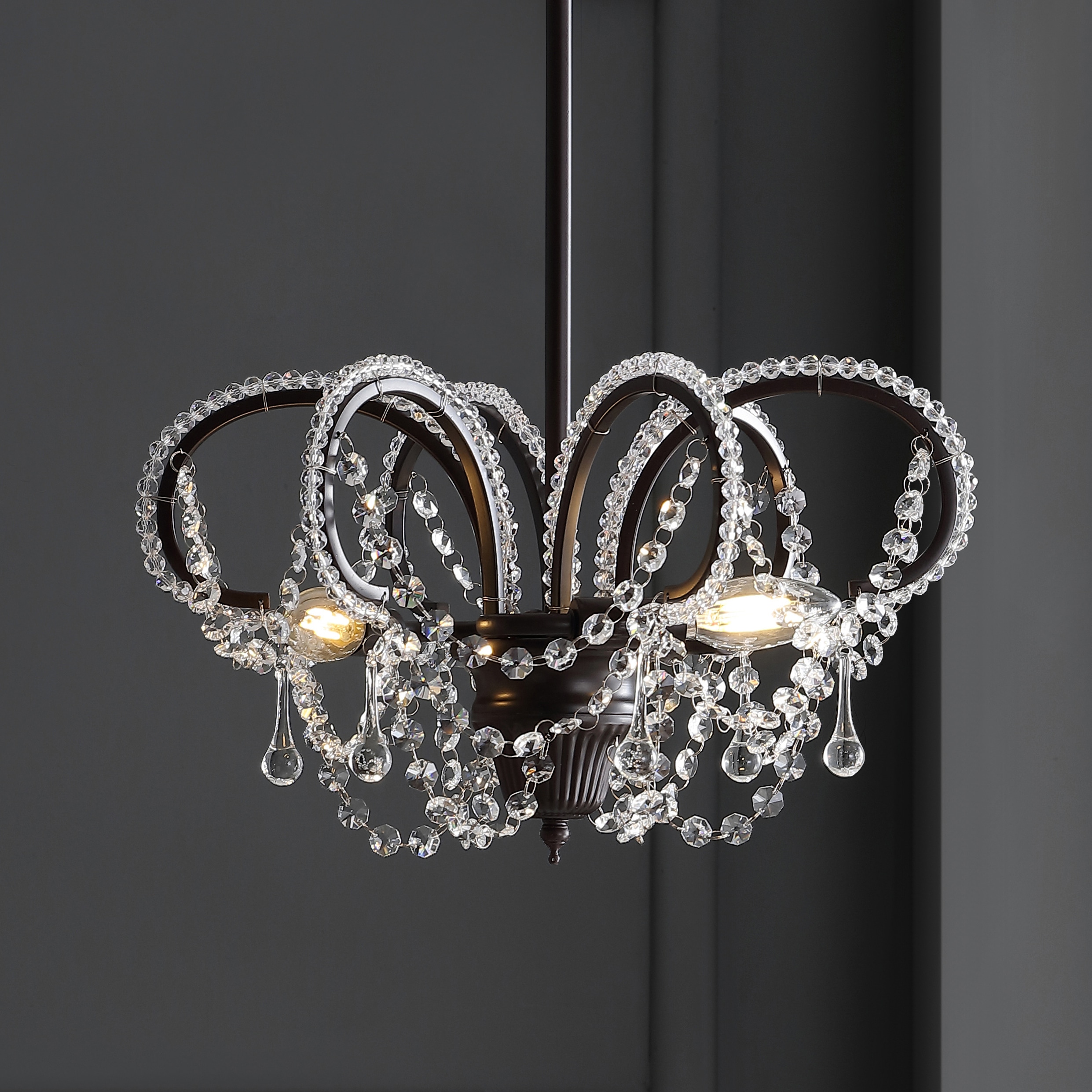 Bronze Crystal LED Adjustable Ceiling Mount Chandelier
