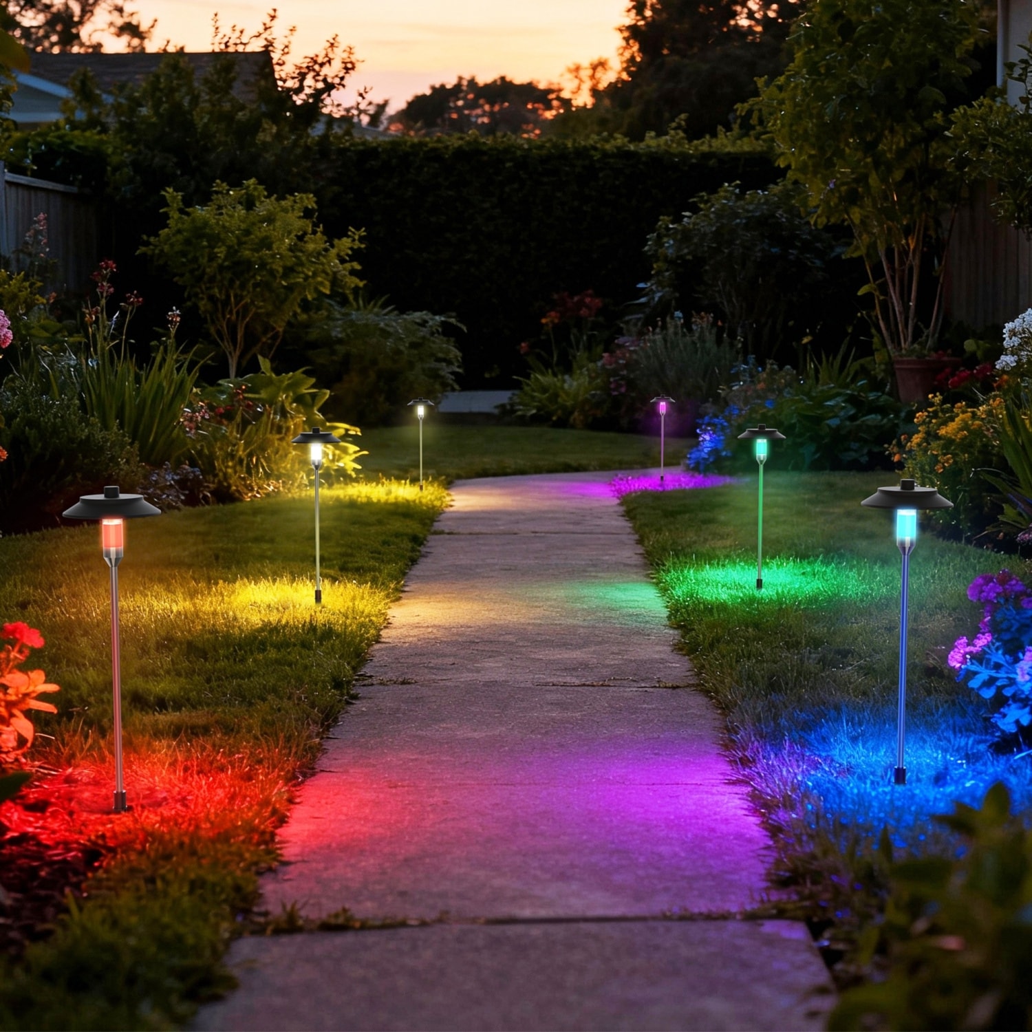 DORESshop 6 Pack Low Voltage Plug in Pathway Lights RGBW with Remote Dusk to Dawn 68.9ft  Black Metal Acrylic for Garden Yard or Landscape Lighting